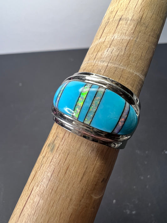Turquoise lab opal sterling size ring size 7.5