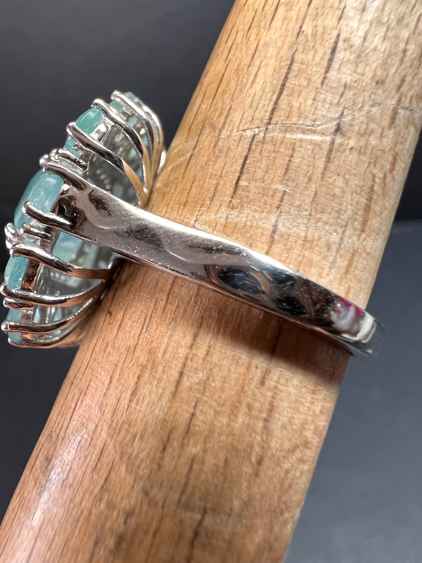 NEW grandidierite and zircon cocktail ring in rhodium over sterling silver size 7