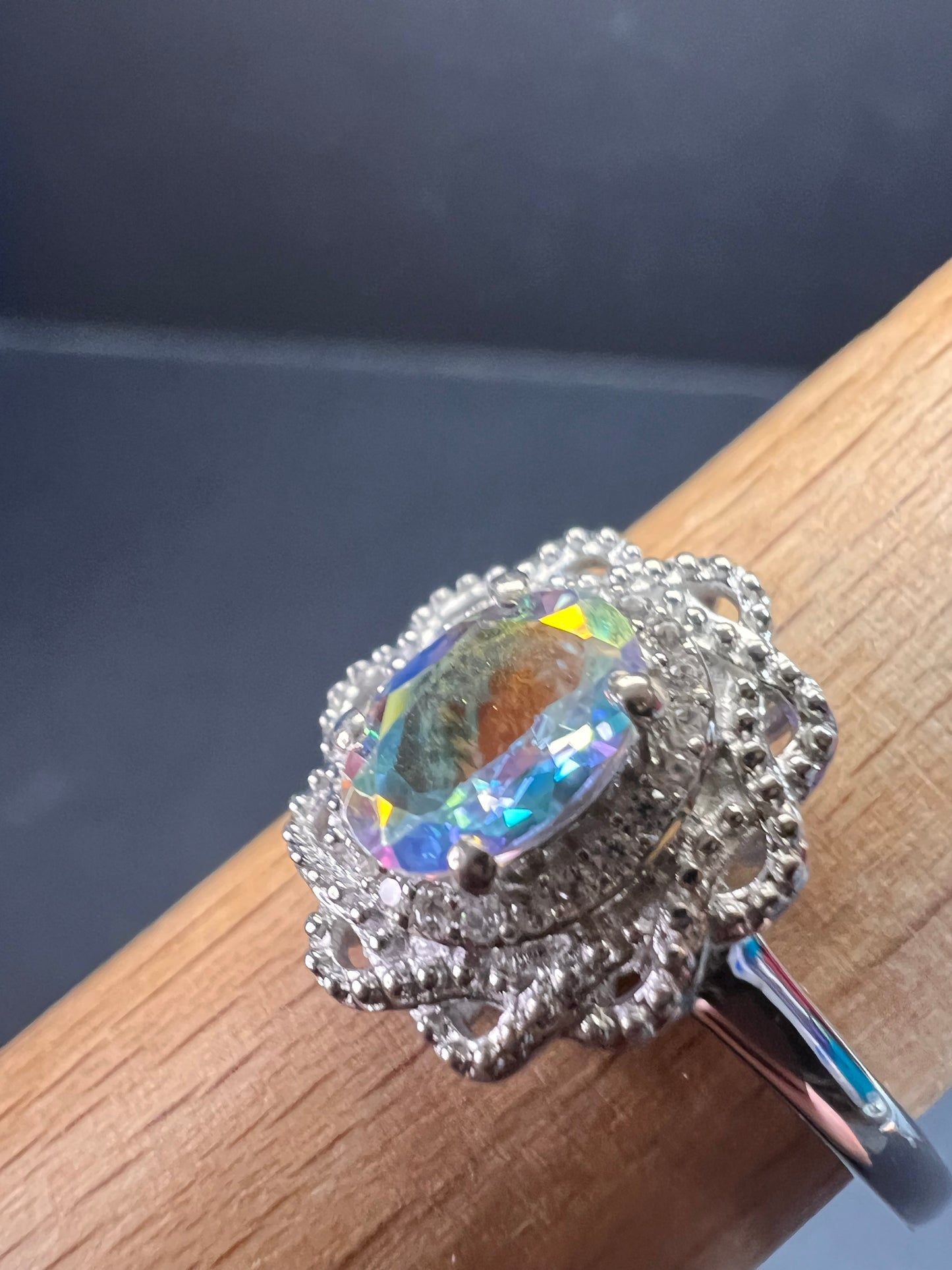 NEW Mercury Mystic topaz and zircon celestial halo ring in rhodium over sterling silver size 10