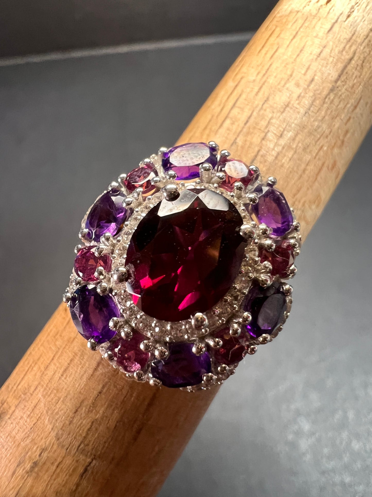NEW rhodolite garnet and amethyst ring in sterling silver size 7