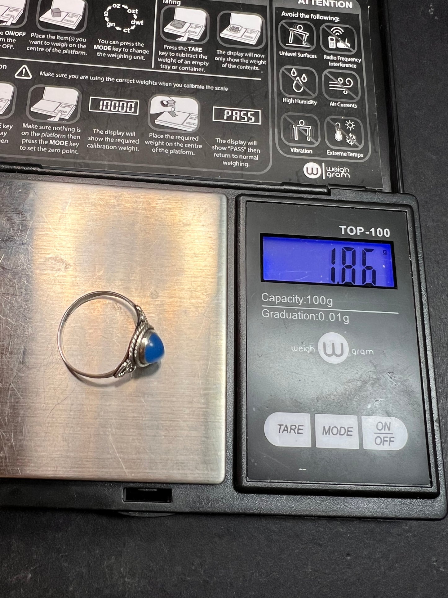 Blue chalcedony sterling silver ring size 7