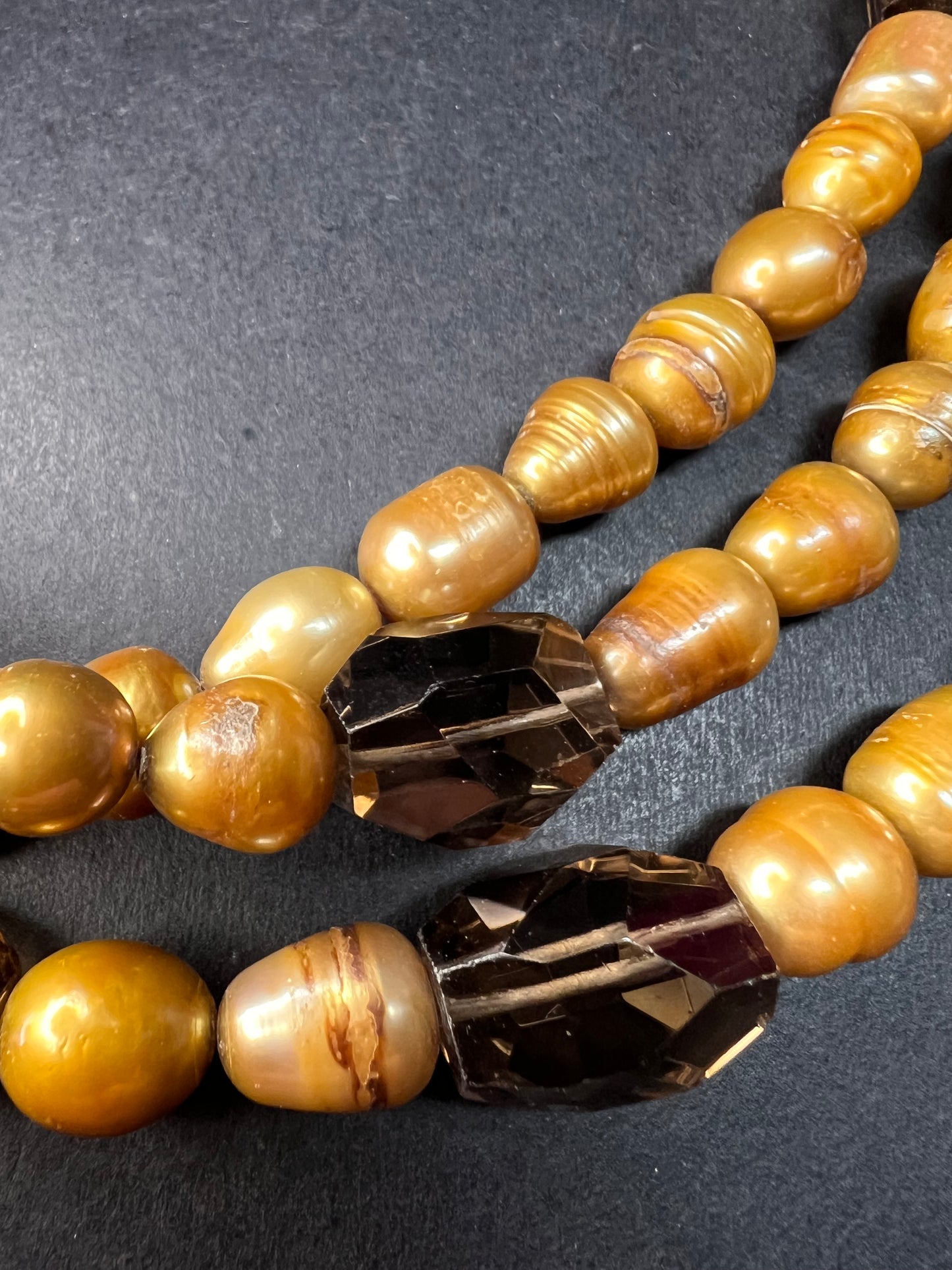 NEW smoky quartz and pearl multi strand necklace with sterling silver clasp