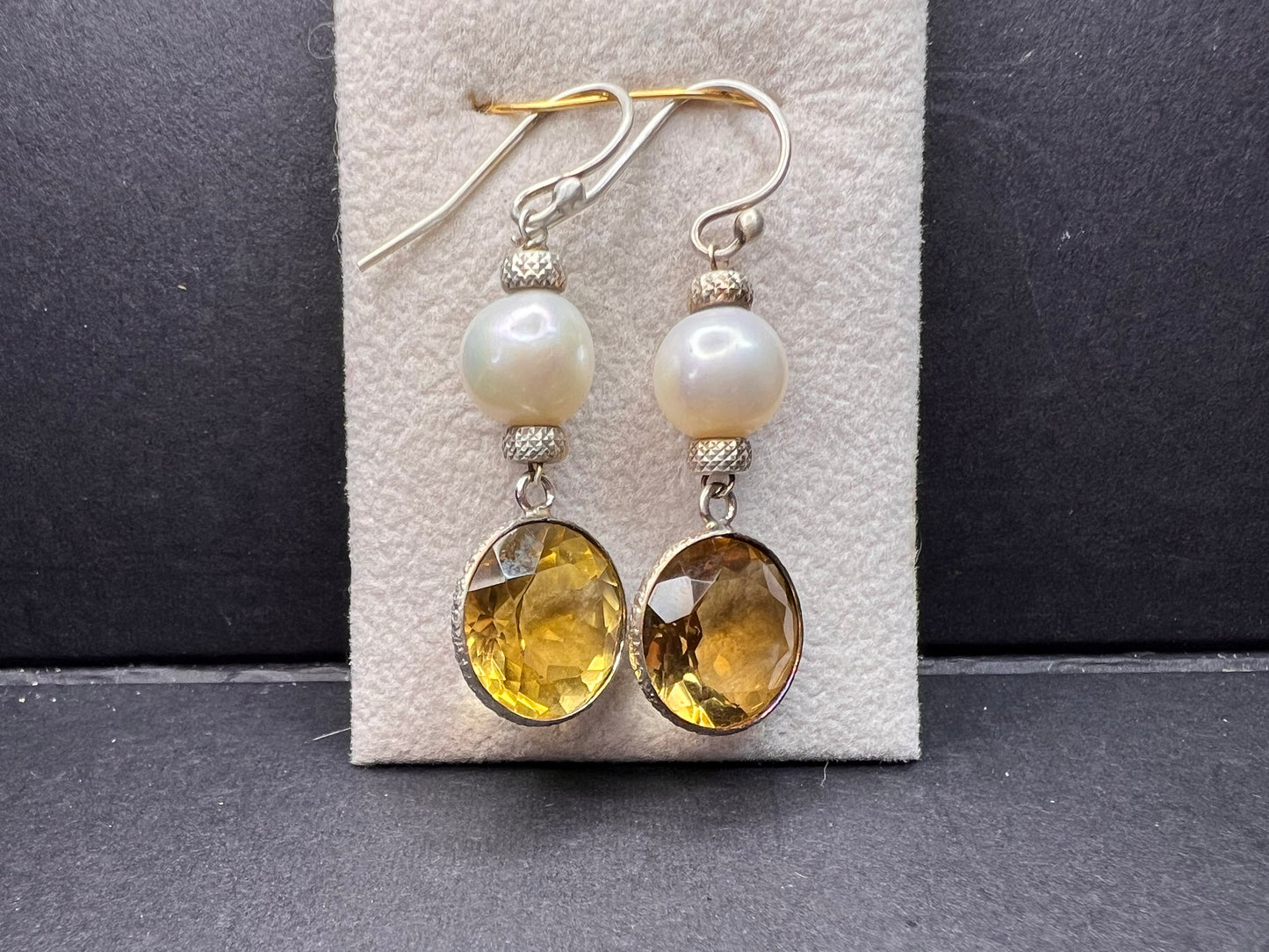 Citrine and pearl sterling silver dangle earrings