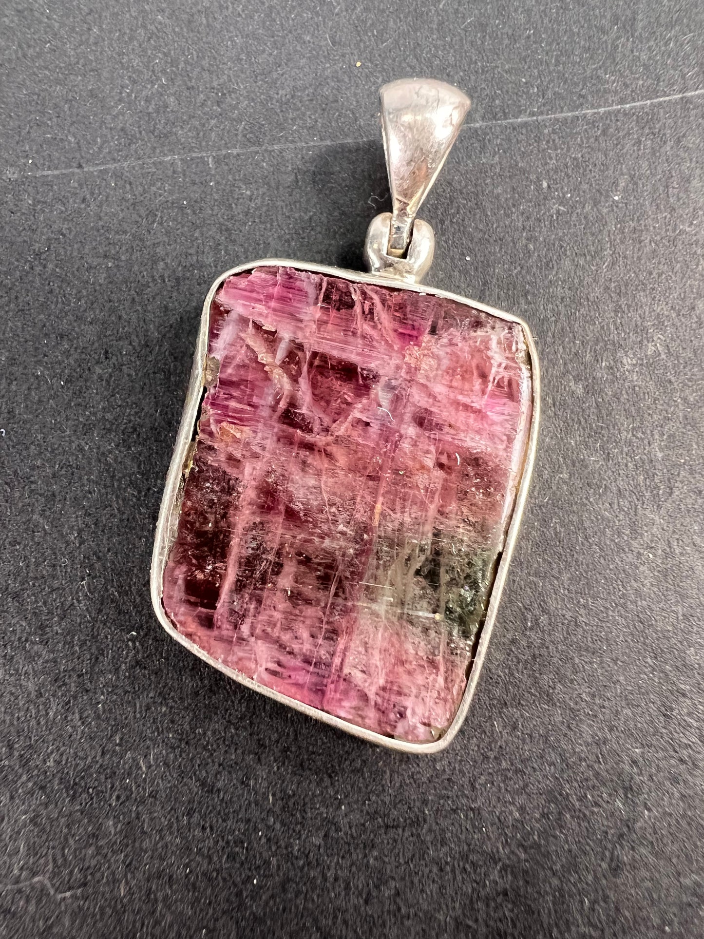NEW Pink/ bi colored watermelon half rough tourmaline pendant in sterling silver 3.95 grams