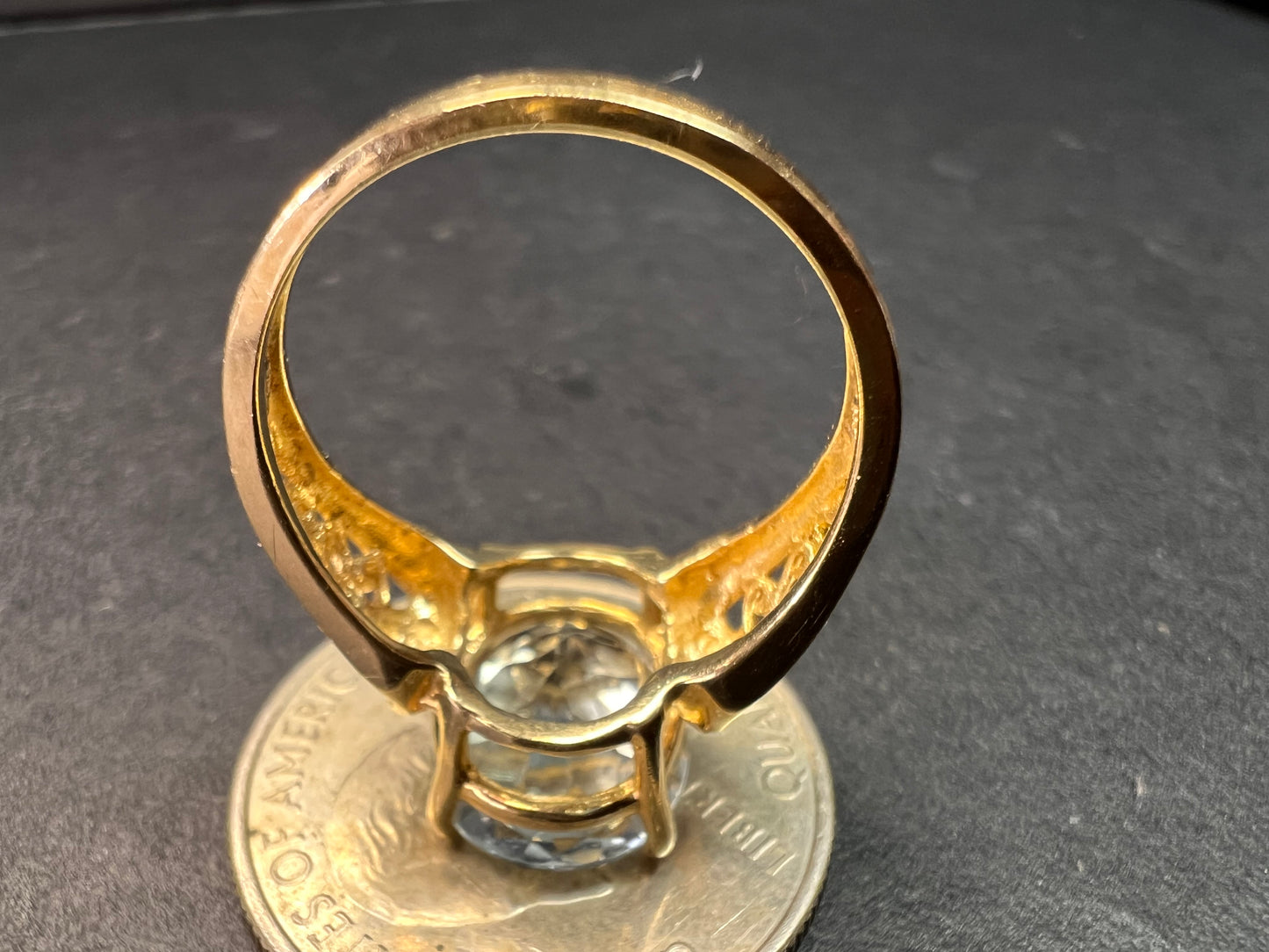 Vintage 14K Gold Aquamarine Solitaire Ring Filigree Statement Size 7