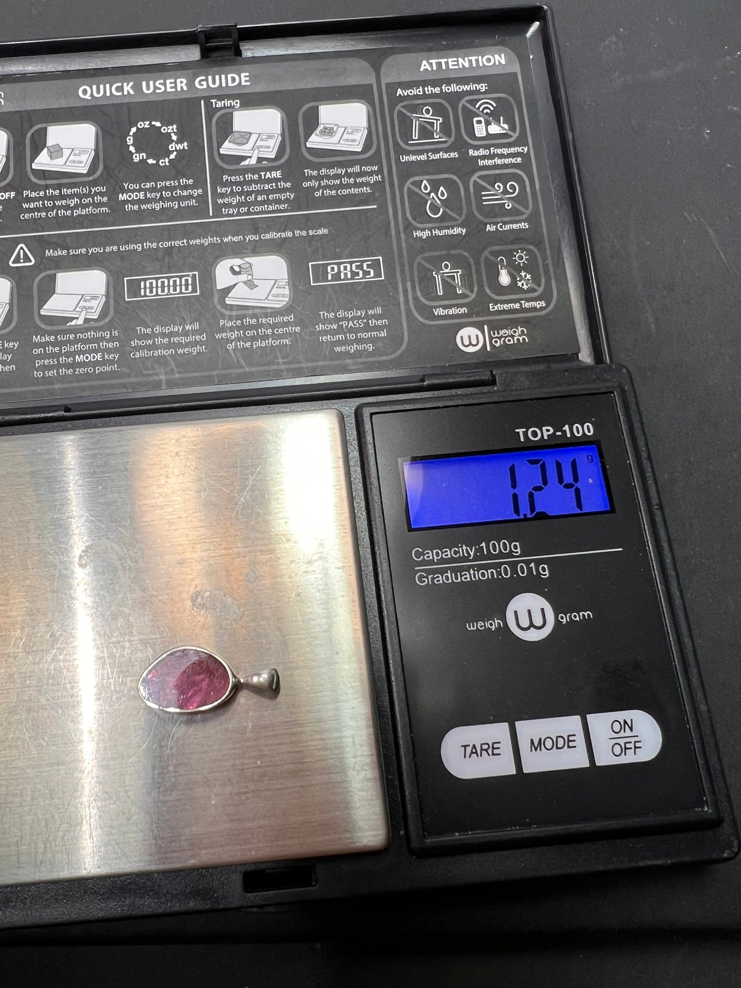 NEW Pink tourmaline sterling silver pendant 1.24 grams