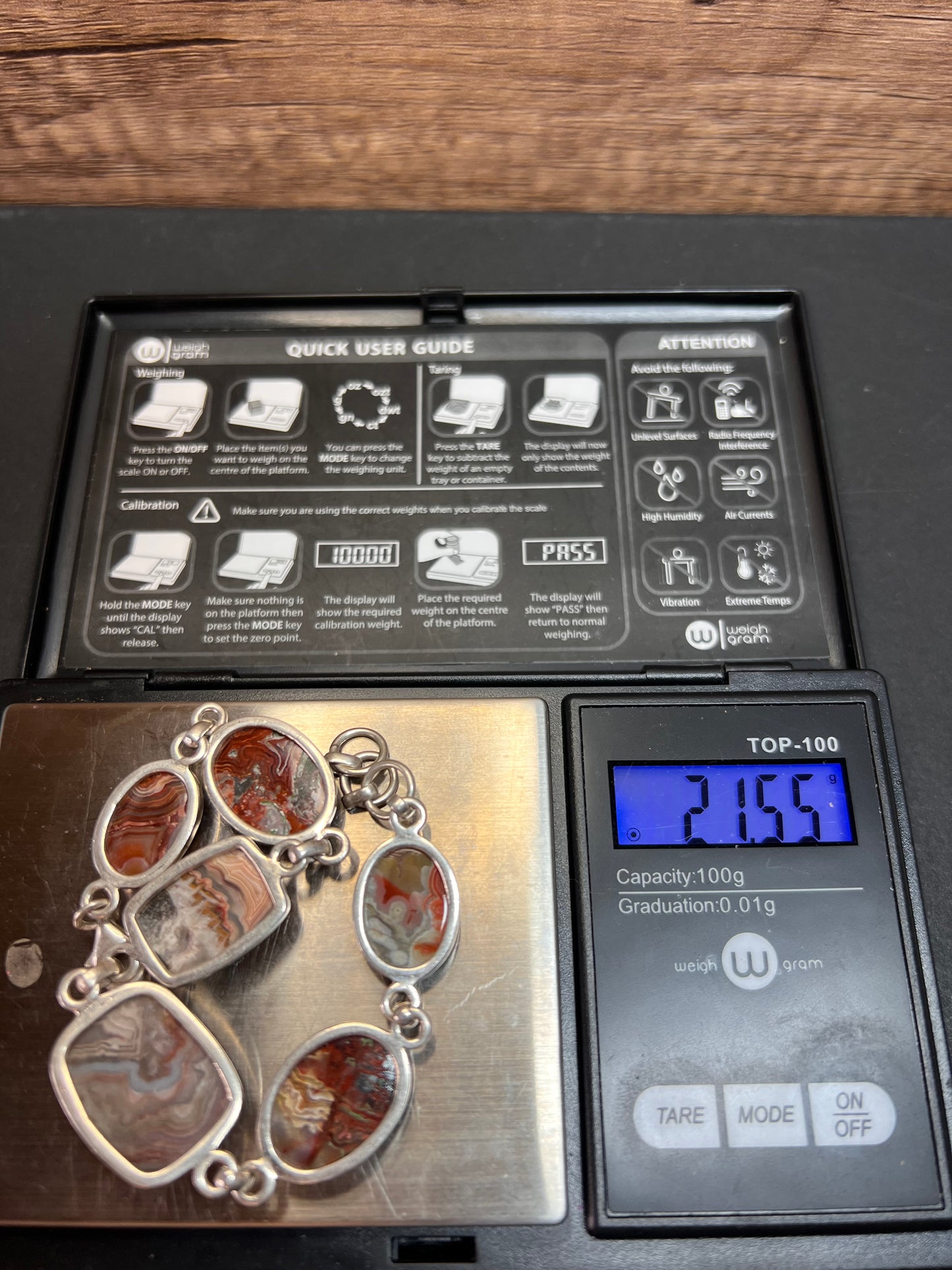 NEW Crazy lace agate Sterling silver link bracelet 21.55 grams