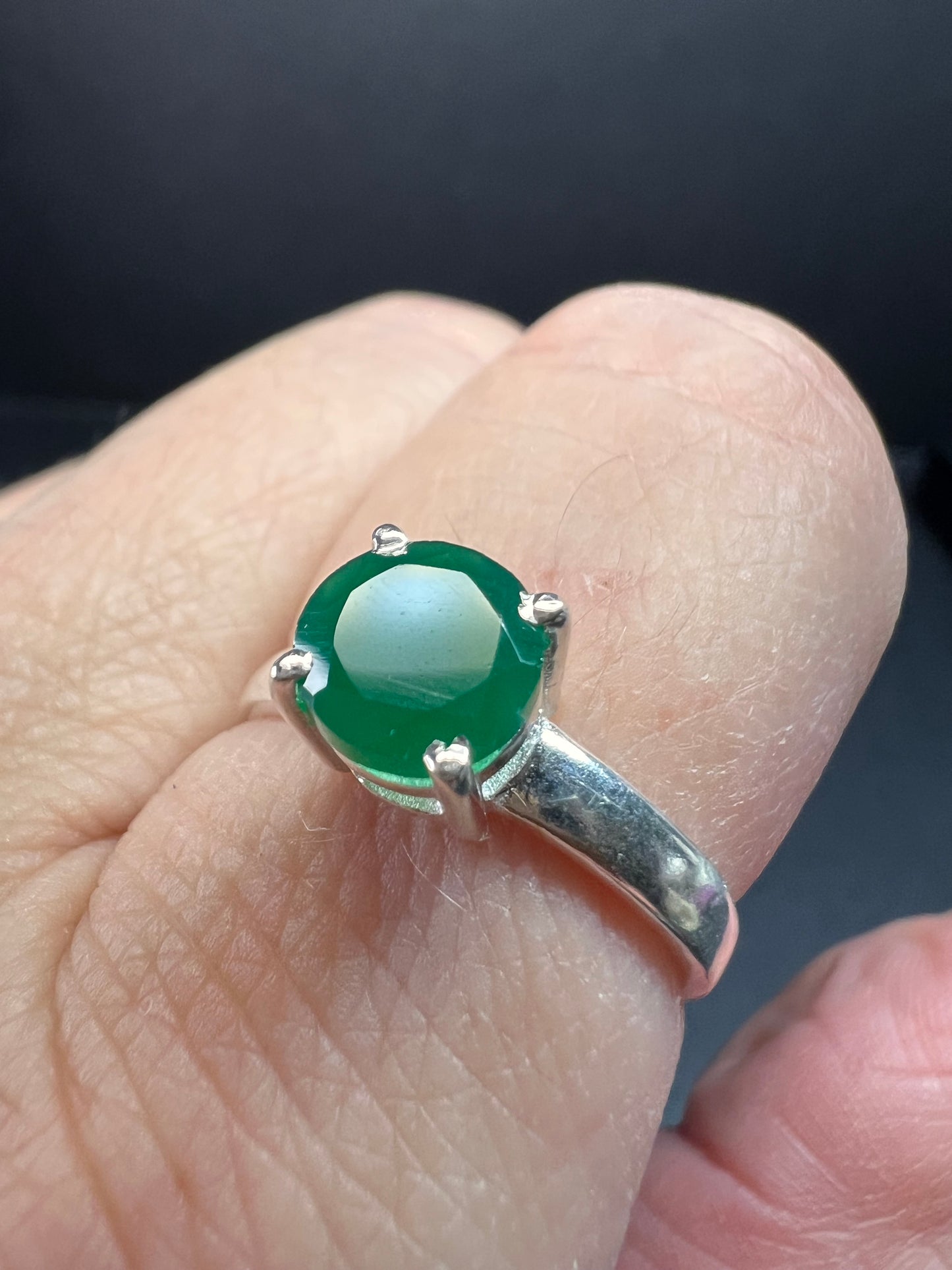 Green onyx sterling silver solitaire ring size 9