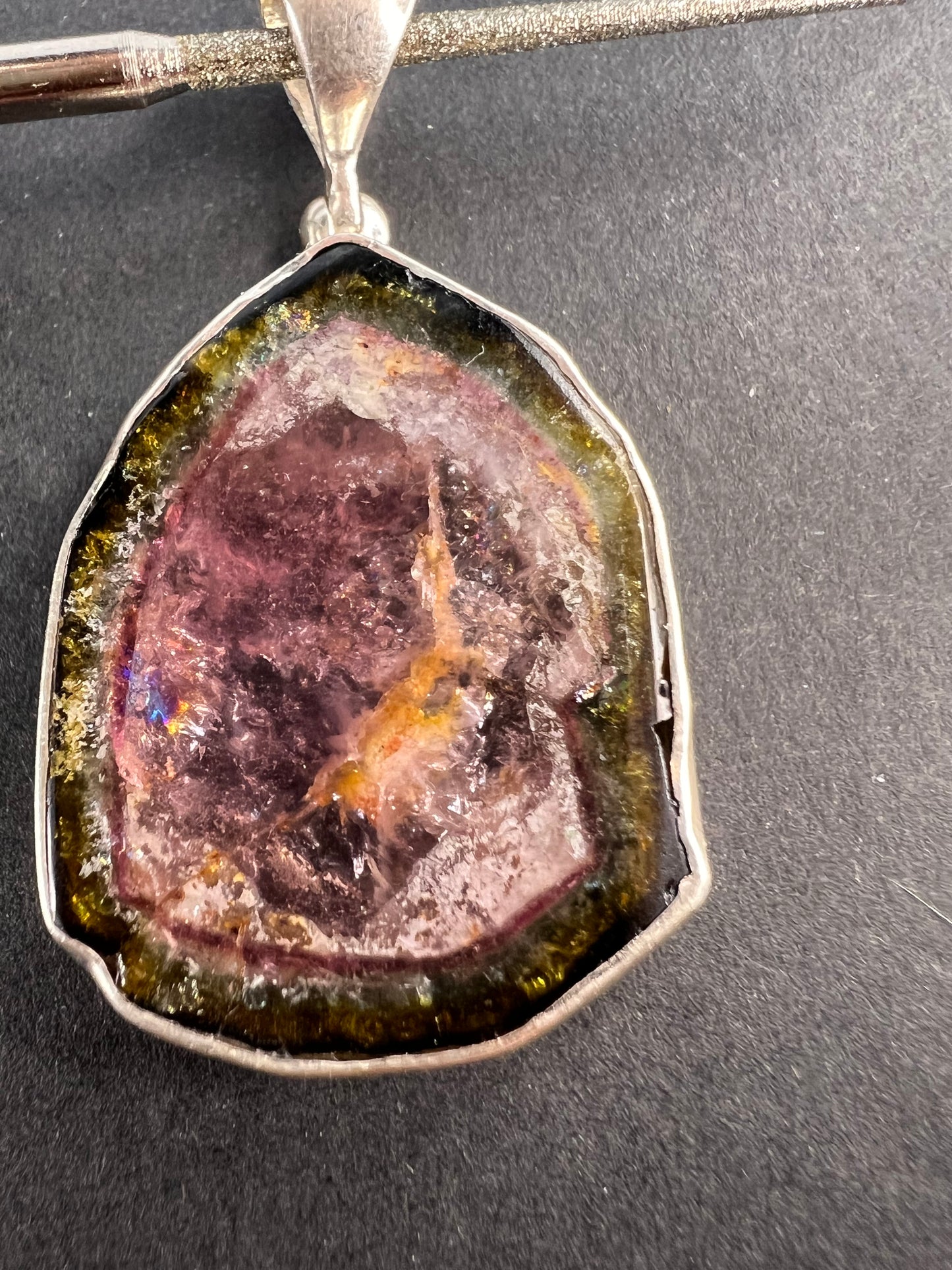NEW Watermelon tourmaline sterling silver pendant 8.16 grams