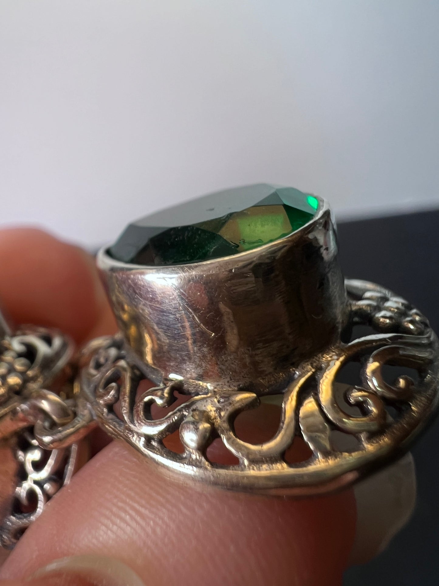 The Green Queen Quartz and sterling silver vintage necklace