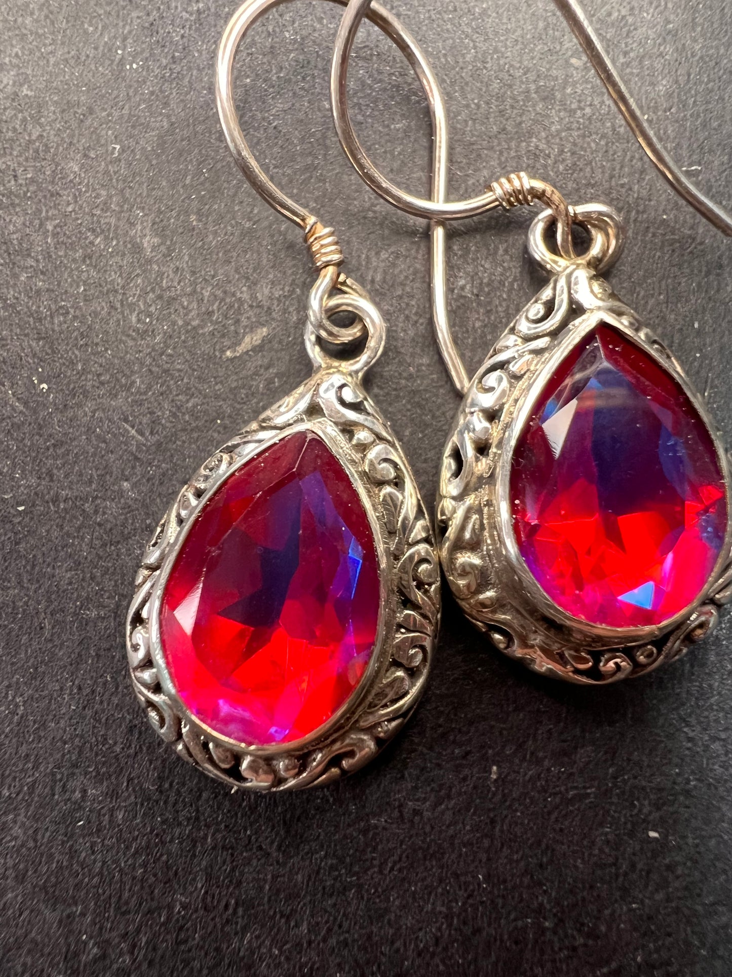 Volcanic Quartz Bali style sterling silver teardrop earrings