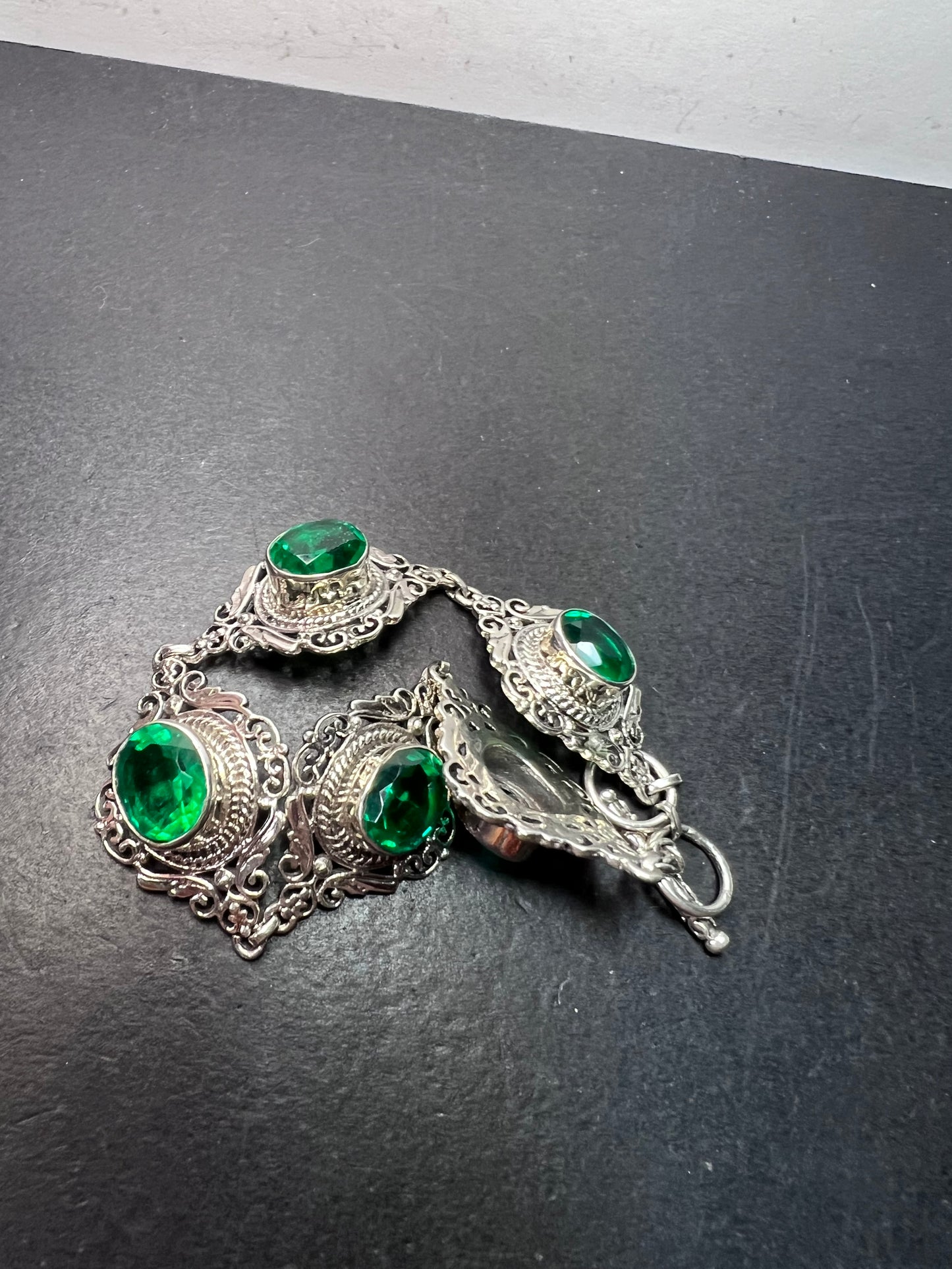 The Green Queen vintage Sterling silver toggle bracelet with green quartz