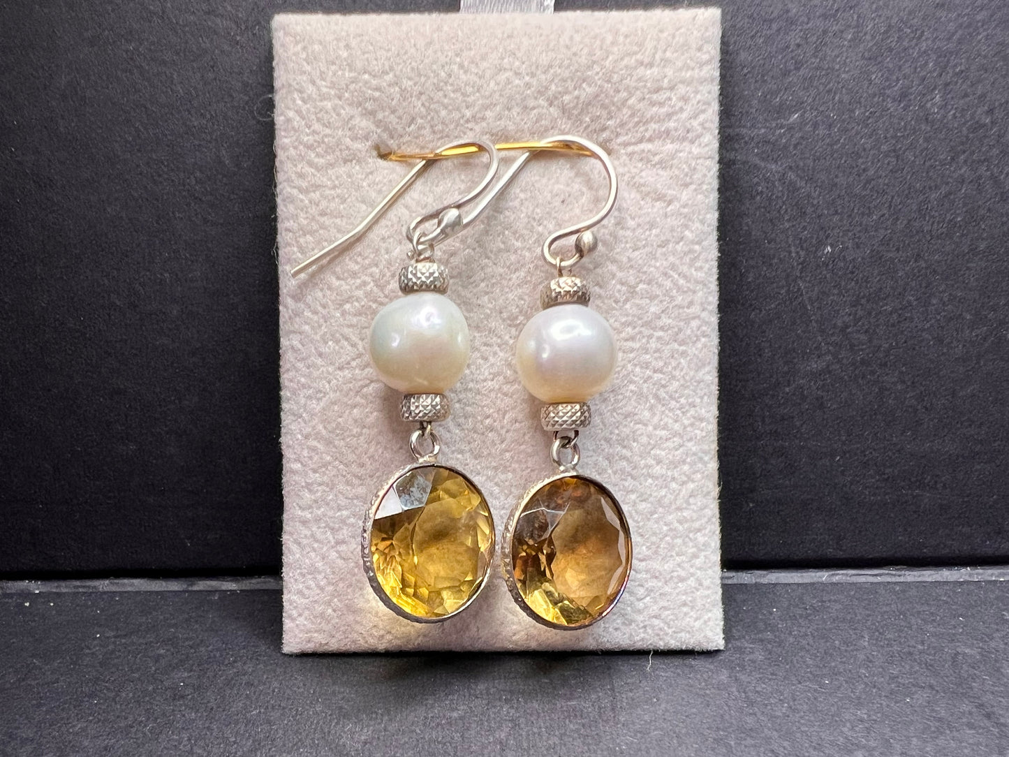 Citrine and pearl sterling silver dangle earrings