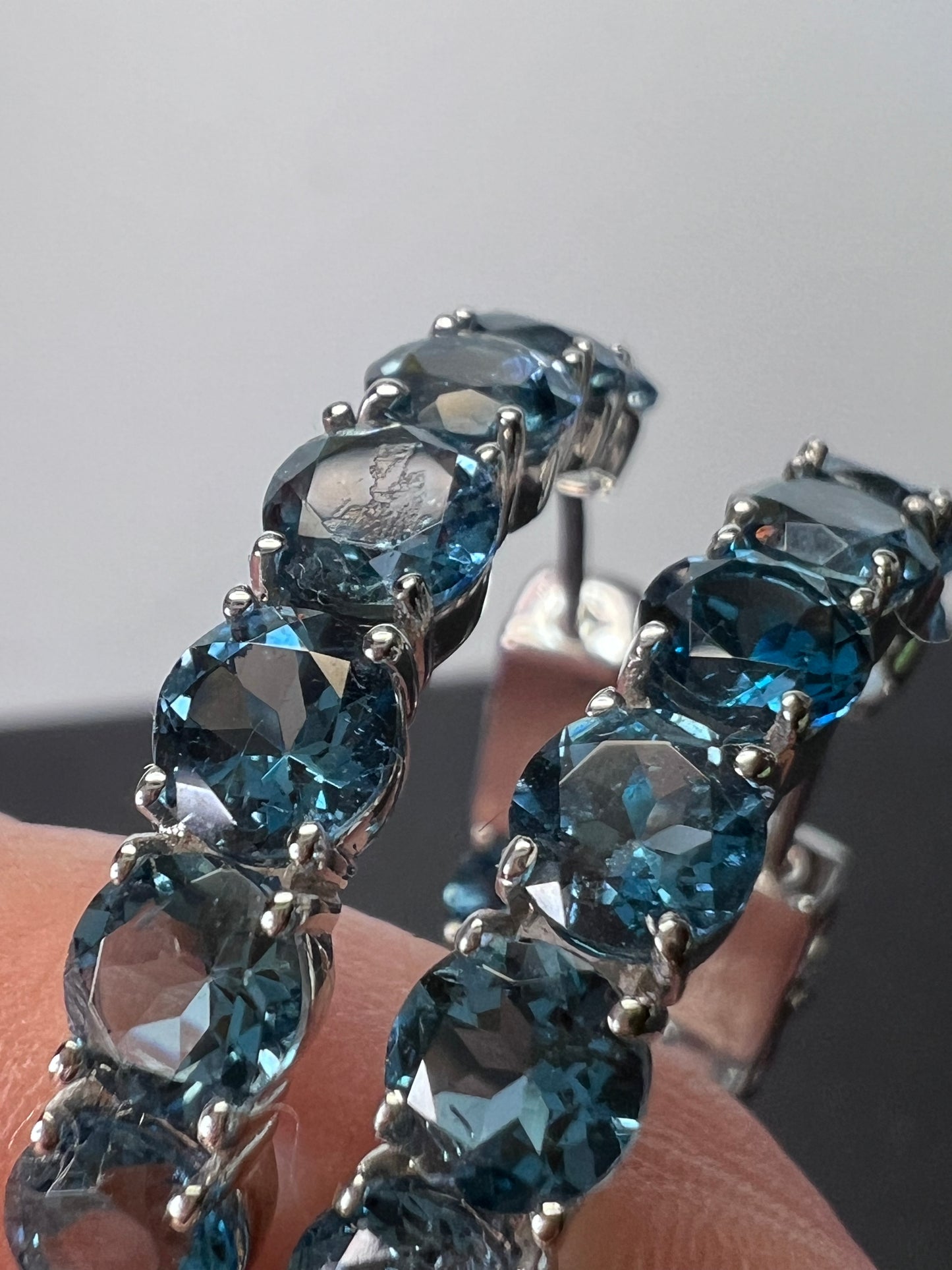 *New* London Blue Topaz Rhodium Over Sterling Silver Hoop Earrings 15.10ctw