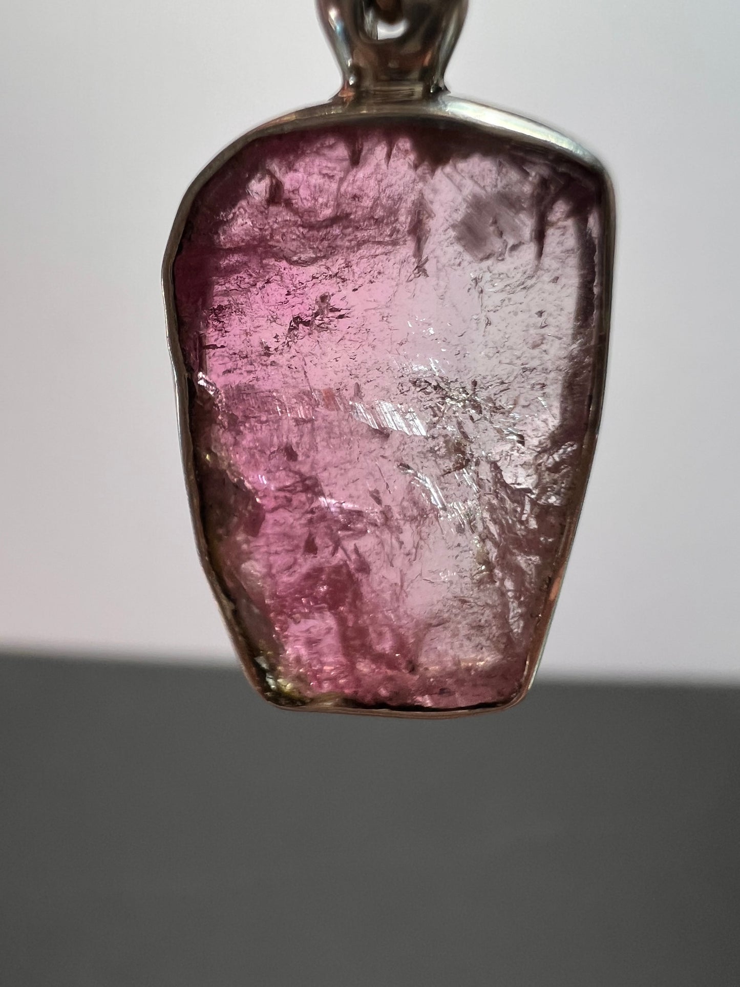 NEW Pink bi color tourmaline sterling silver pendant 2.32 grams