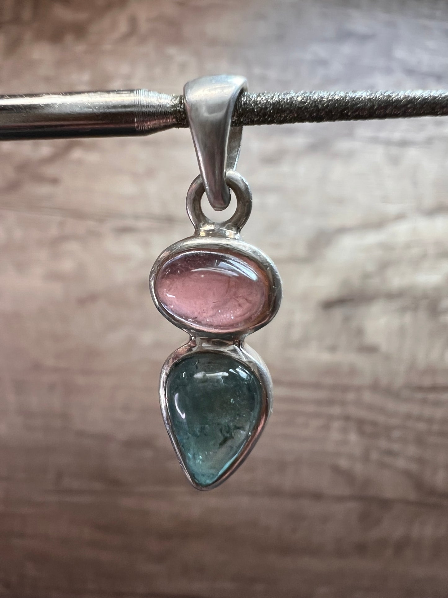 NEW Pink and blue indicolite tourmaline sterling silver pendant 2.13 grams