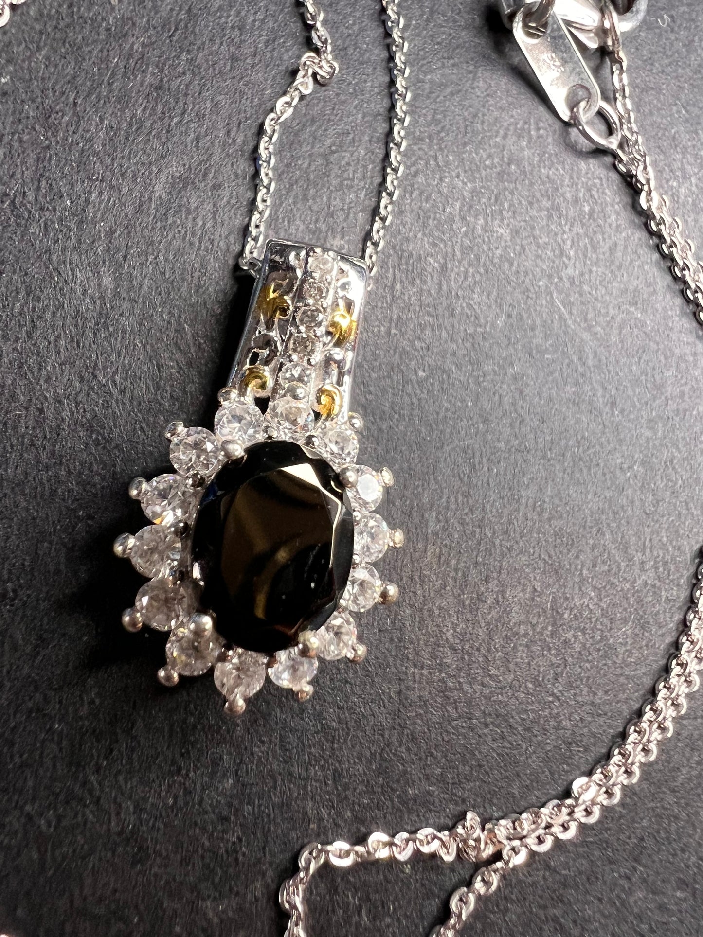 NEW elite Shungite and zircon pendant and chain in vermeil and rhodium over sterling silver