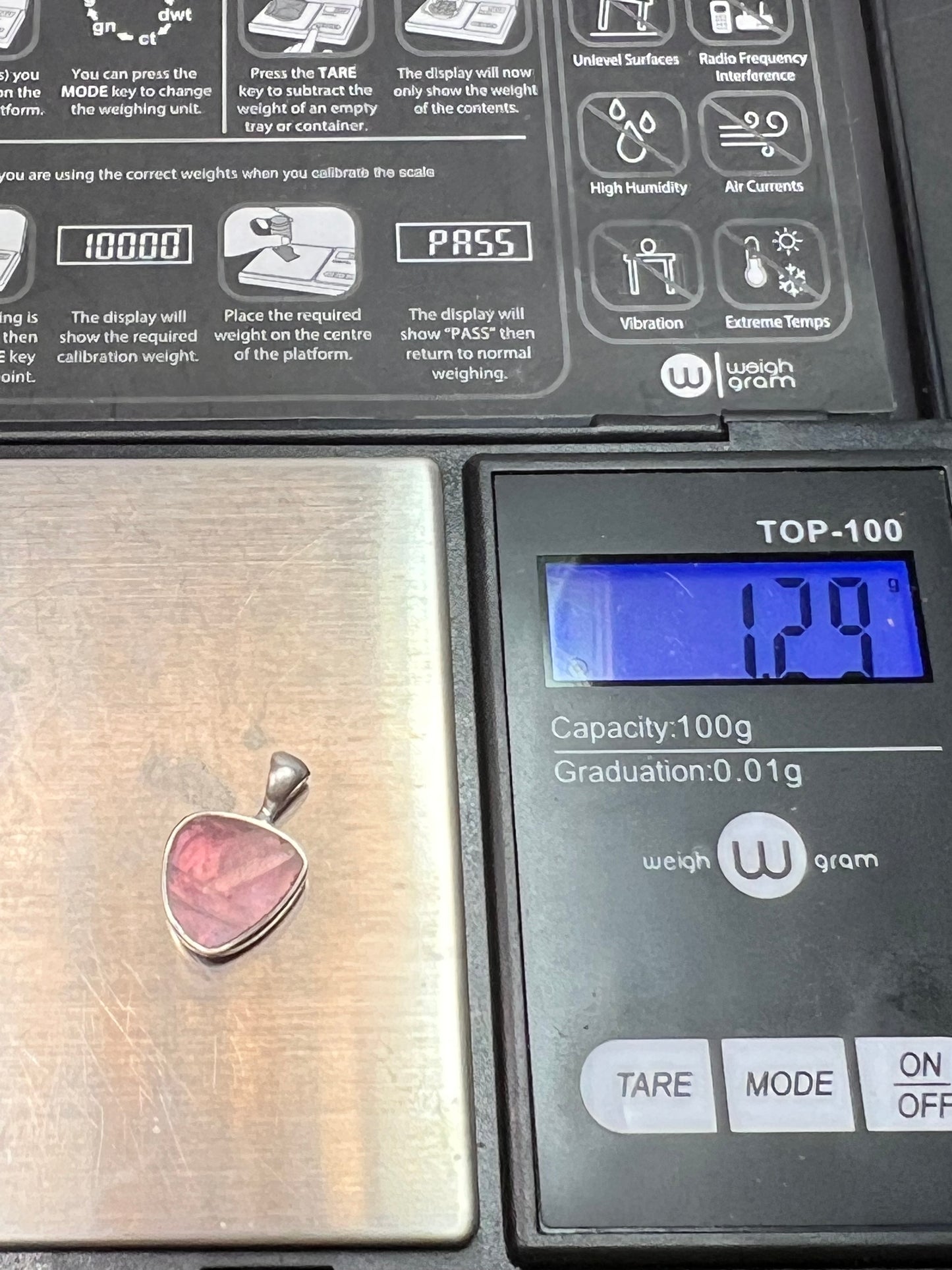 NEW Pink tourmaline sterling silver pendant 1.29 grams