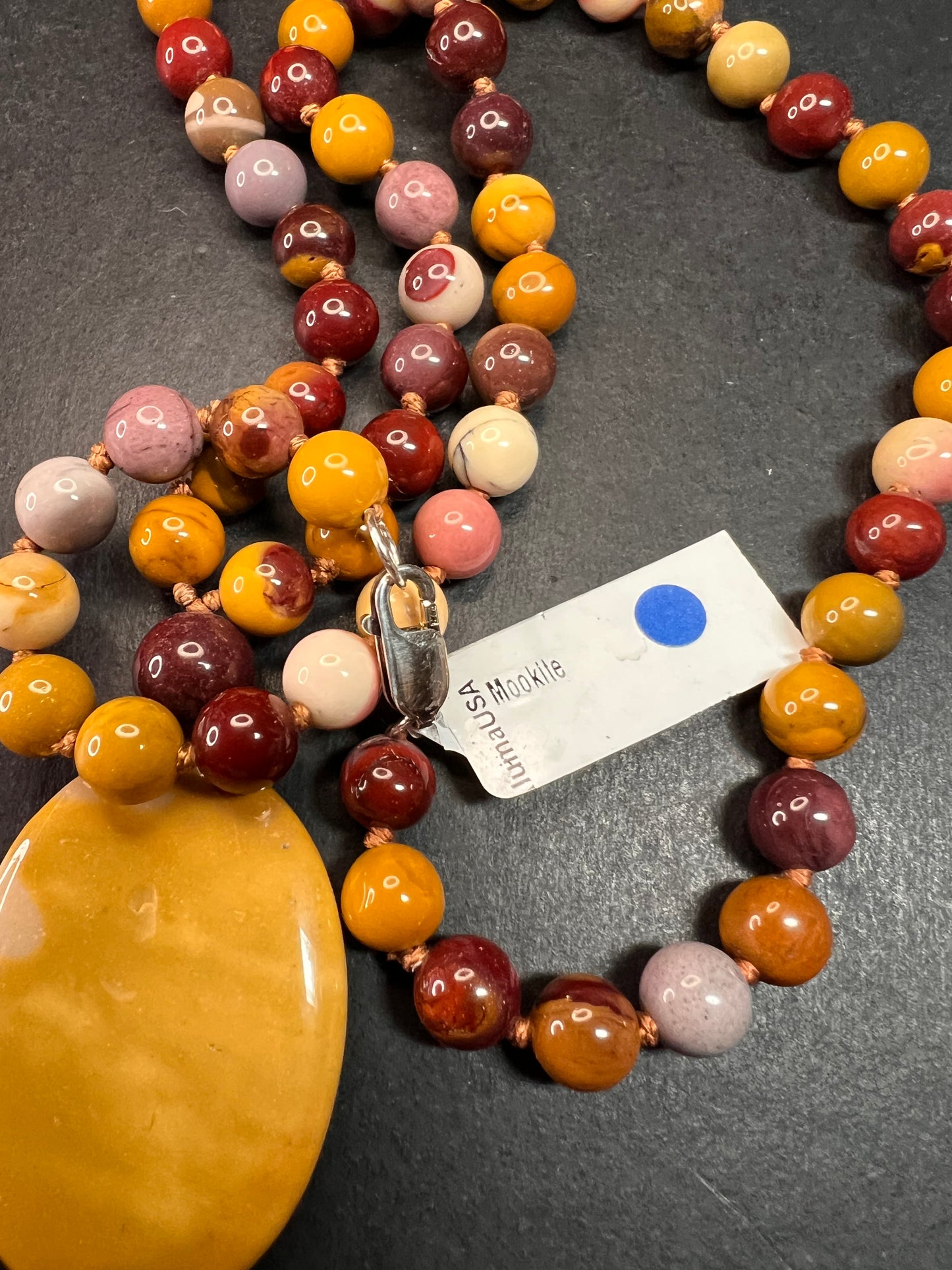 NEW Mookaite knotted pendant necklace with sterling silver clasp