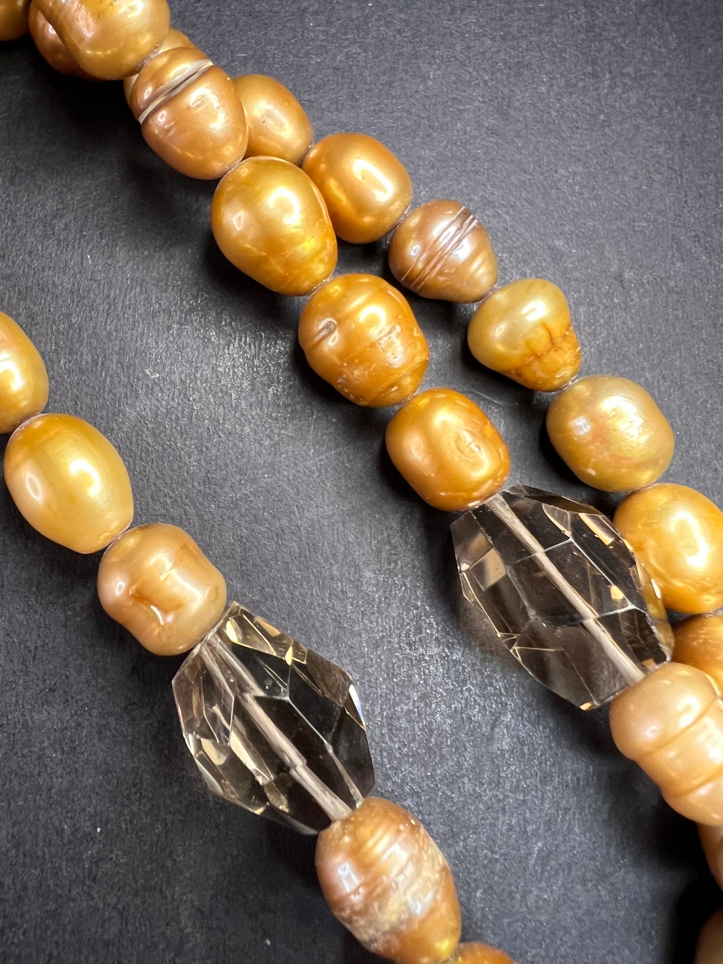 NEW smoky quartz and pearl multi strand necklace with sterling silver clasp