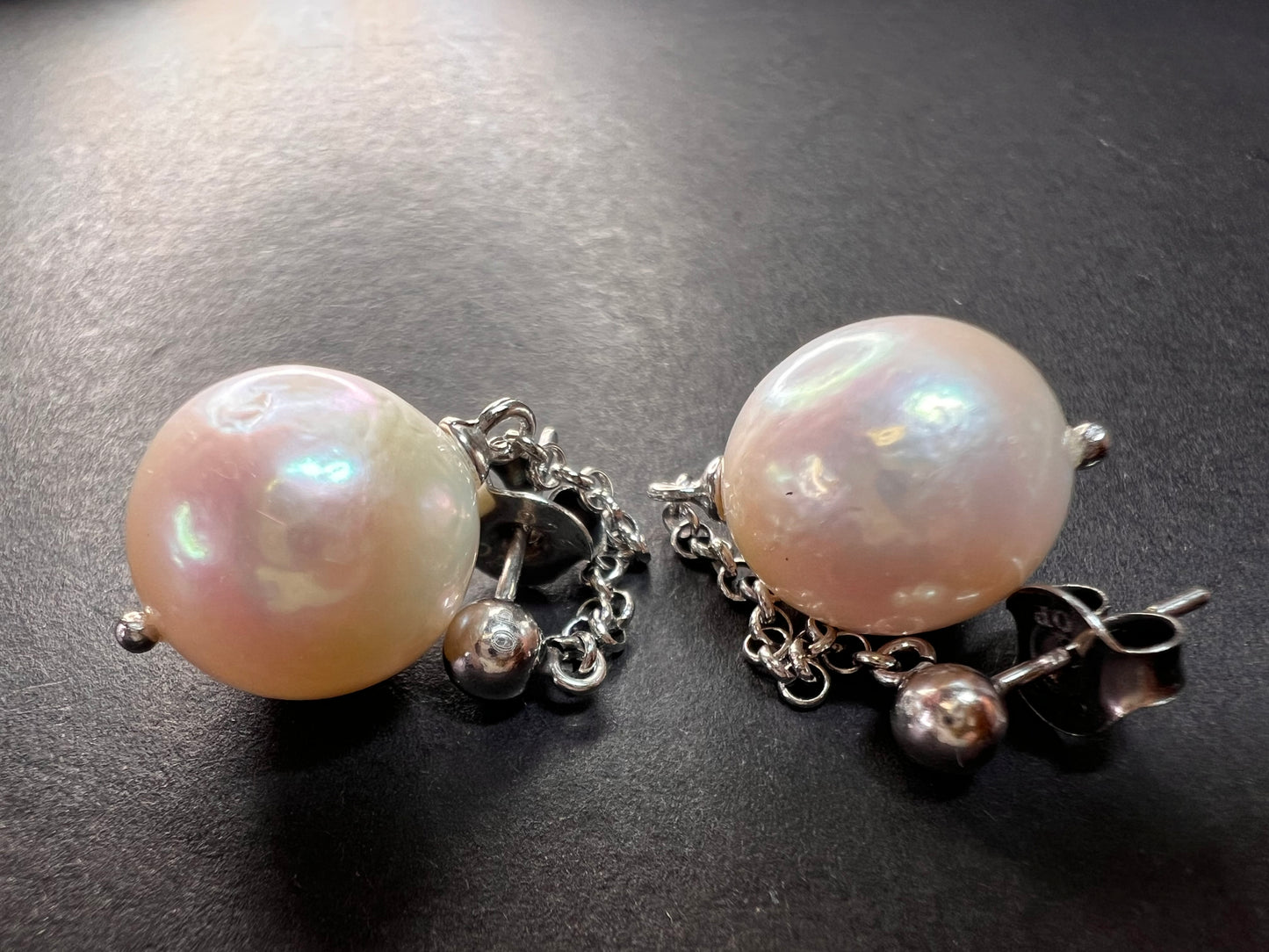 12mm white cultured pearl dangle earrings in sterling silver