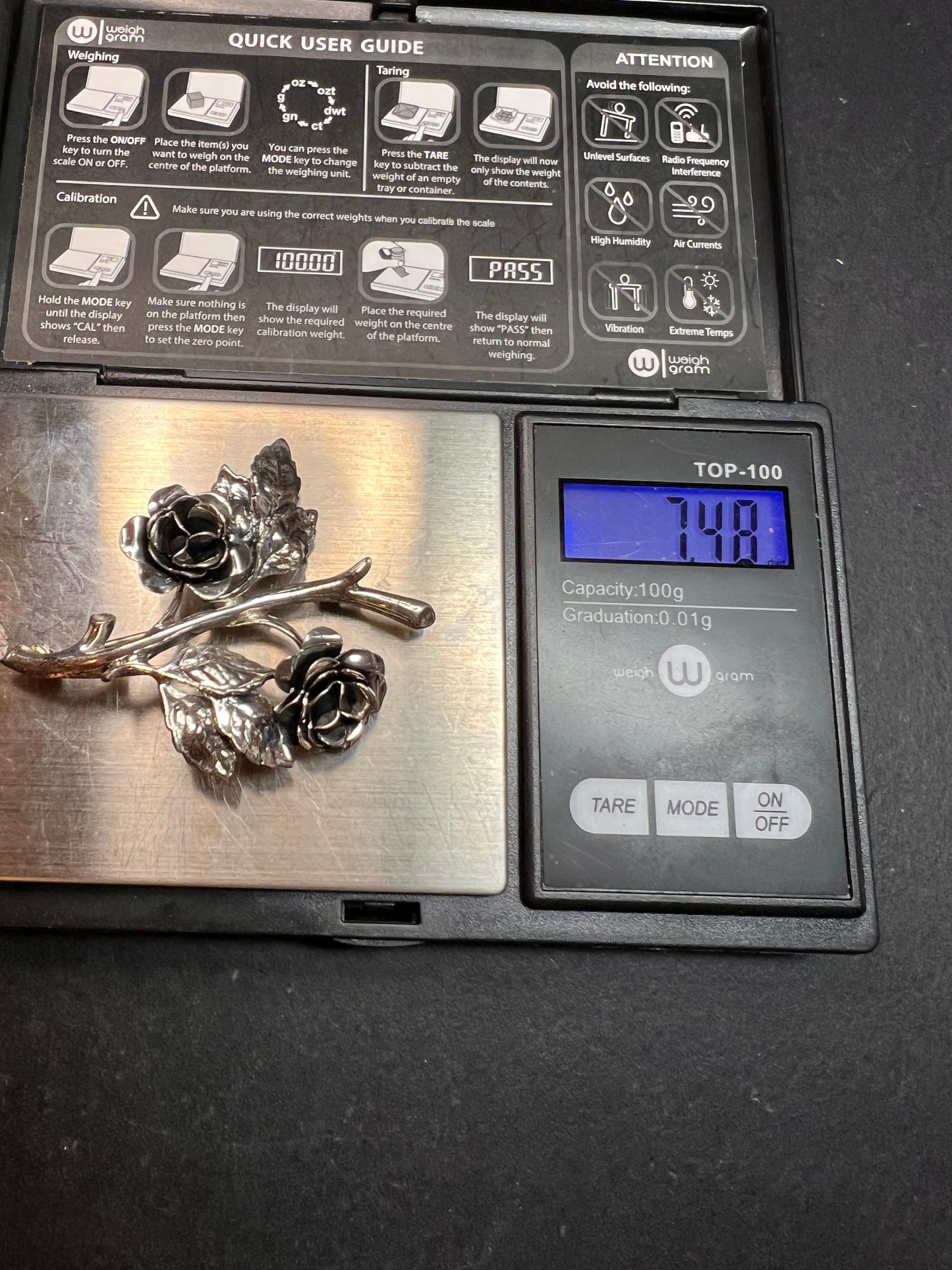 Vintage Danecraft sterling rose brooch pin