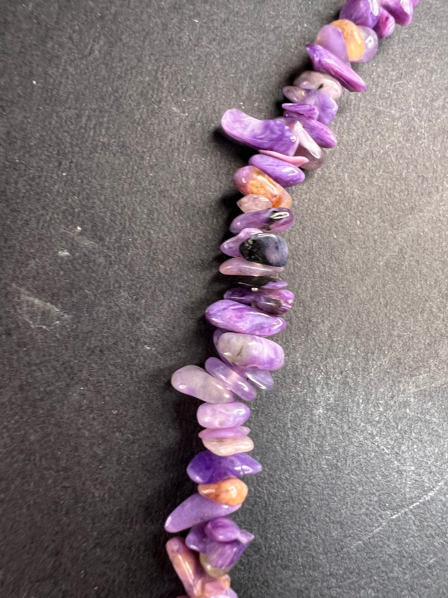 NEW charoite graduated chip beaded 20 inch necklace with stainless steel clasp
