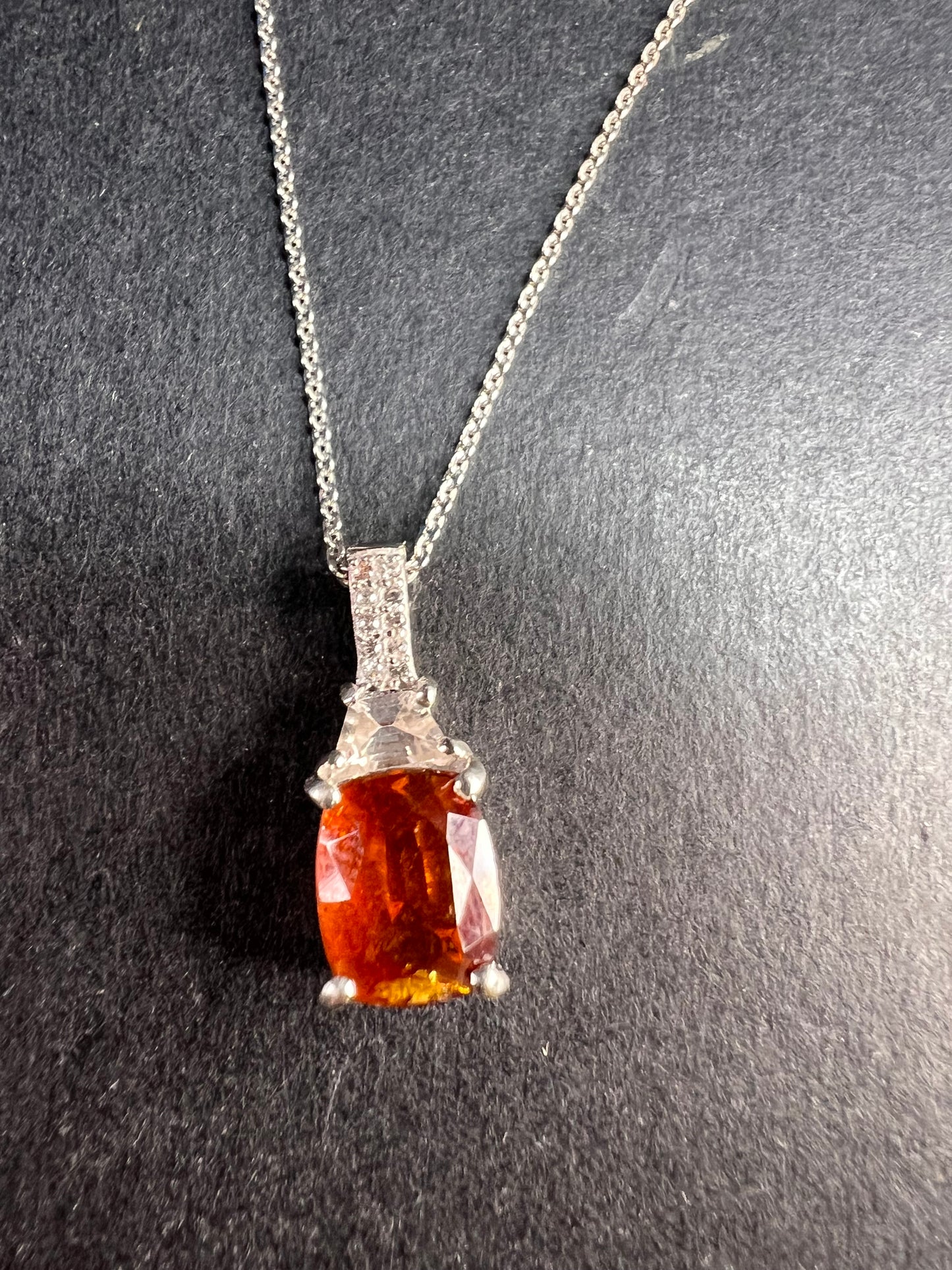 NEW tangerine kyanite and zircon pendant and chain in rhodium over sterling silver