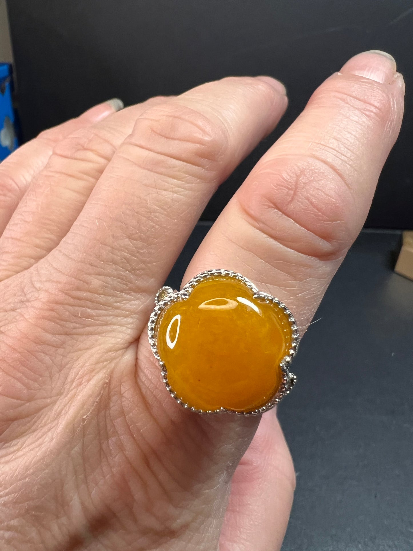 NEW Yellow Jade cherry blossom ring in sterling silver size 9