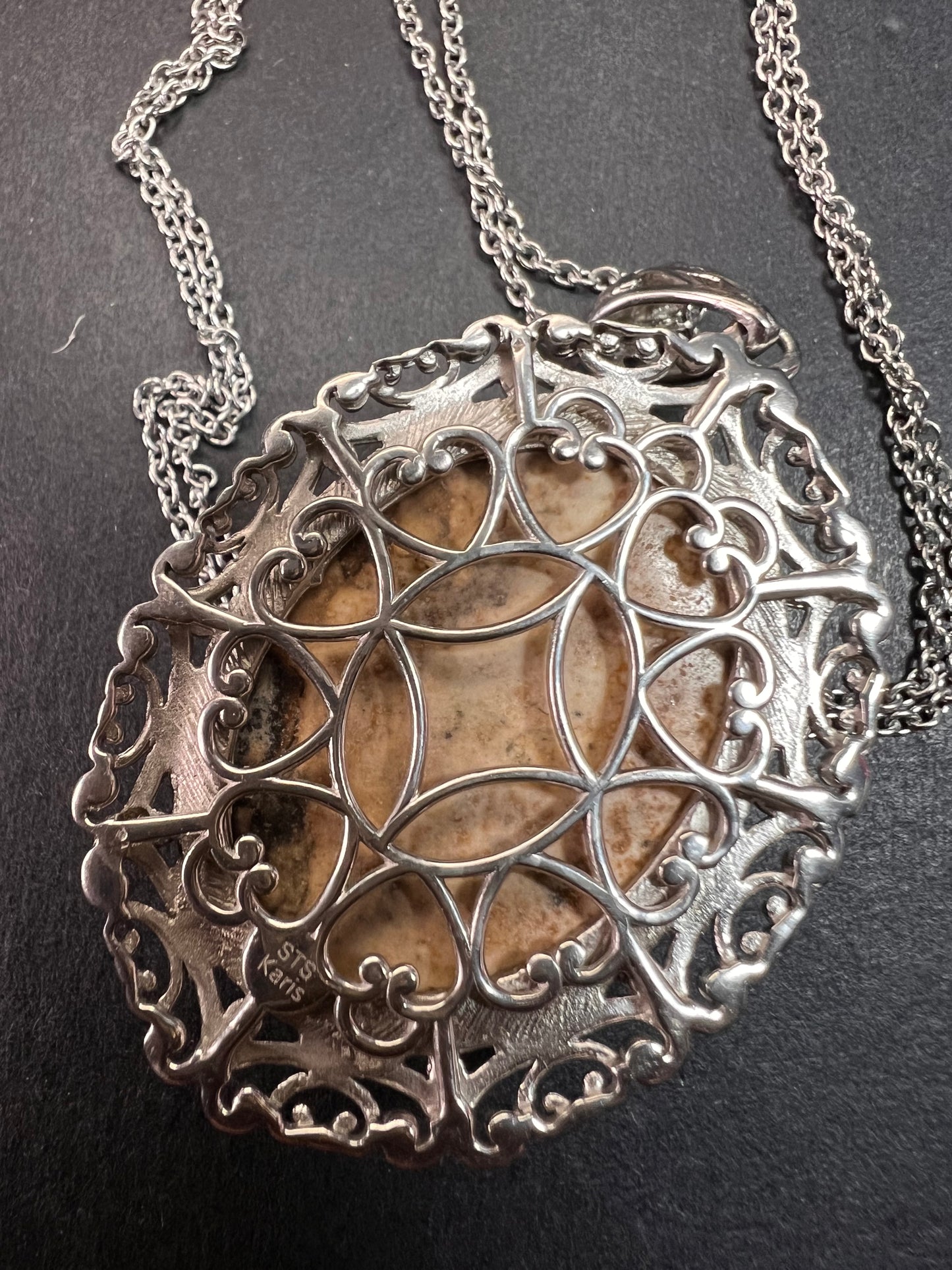 NEW picture jasper pendant in stainless steel with chain