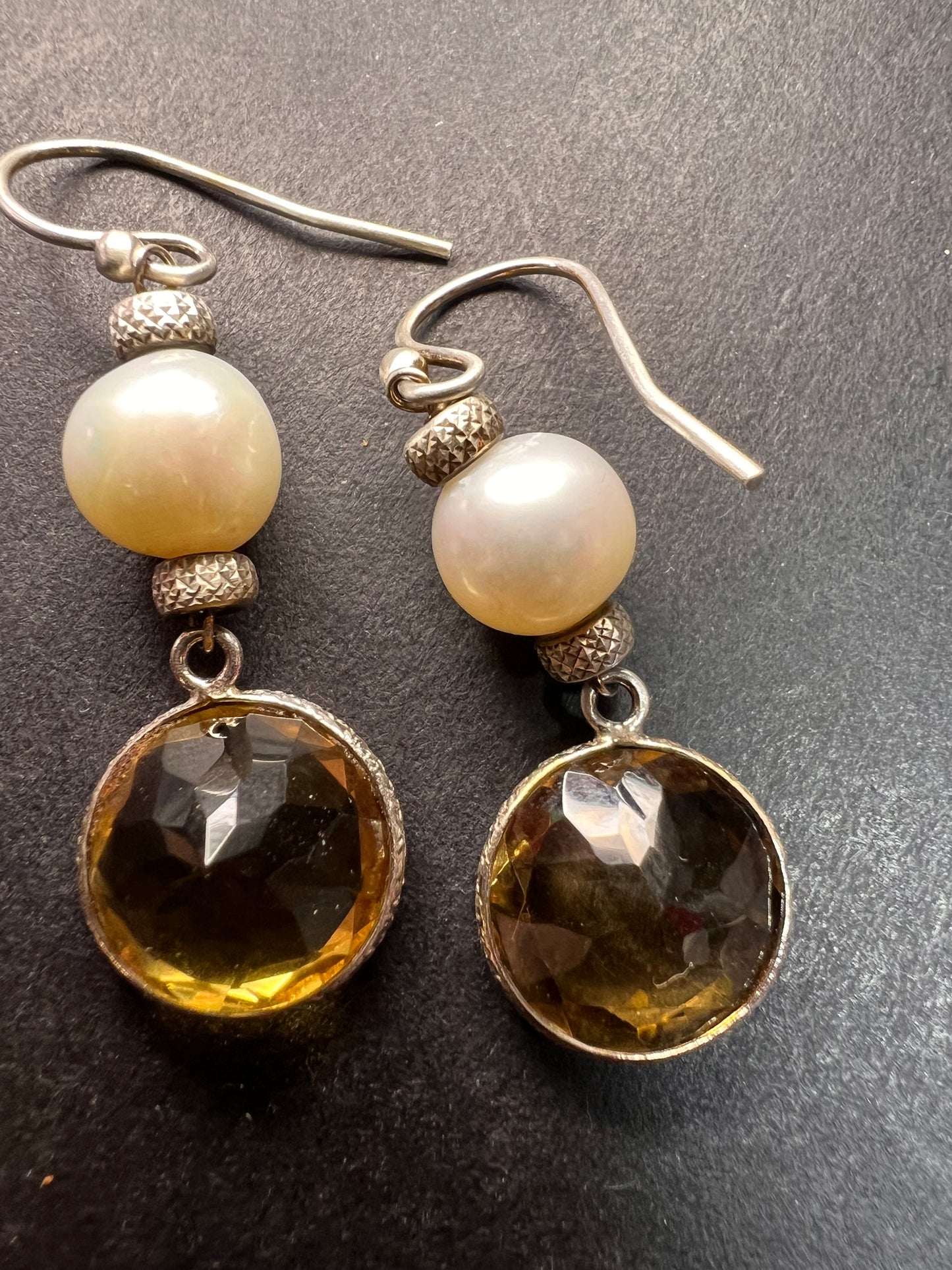 Citrine and pearl sterling silver dangle earrings