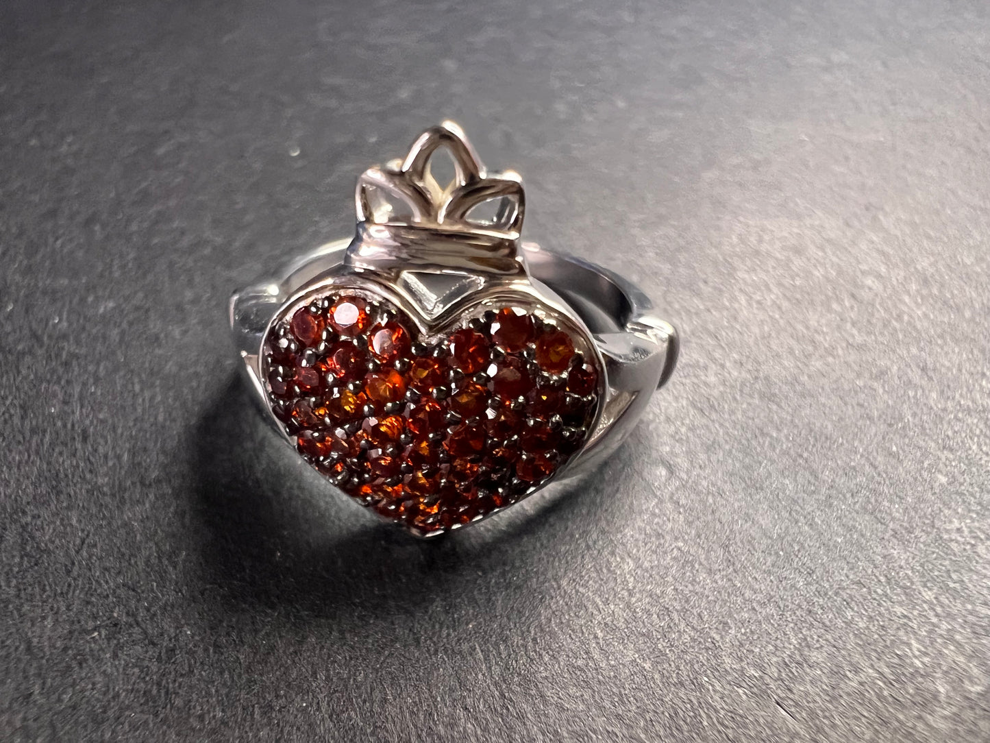 NEW Garnet claddagh ring in rhodium over sterling silver size 7