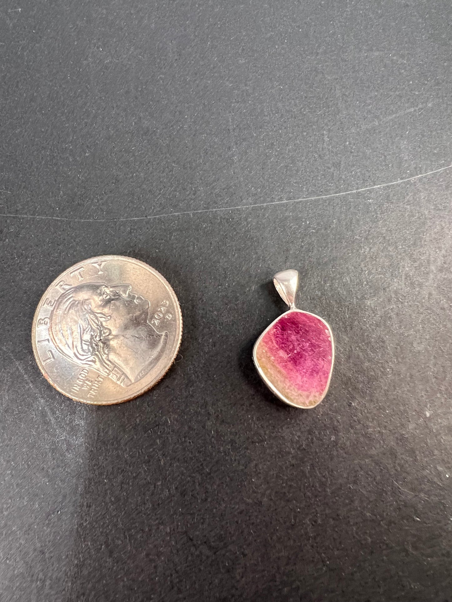 NEW Watermelon Tri color tourmaline sterling silver pendant 1.65 grams