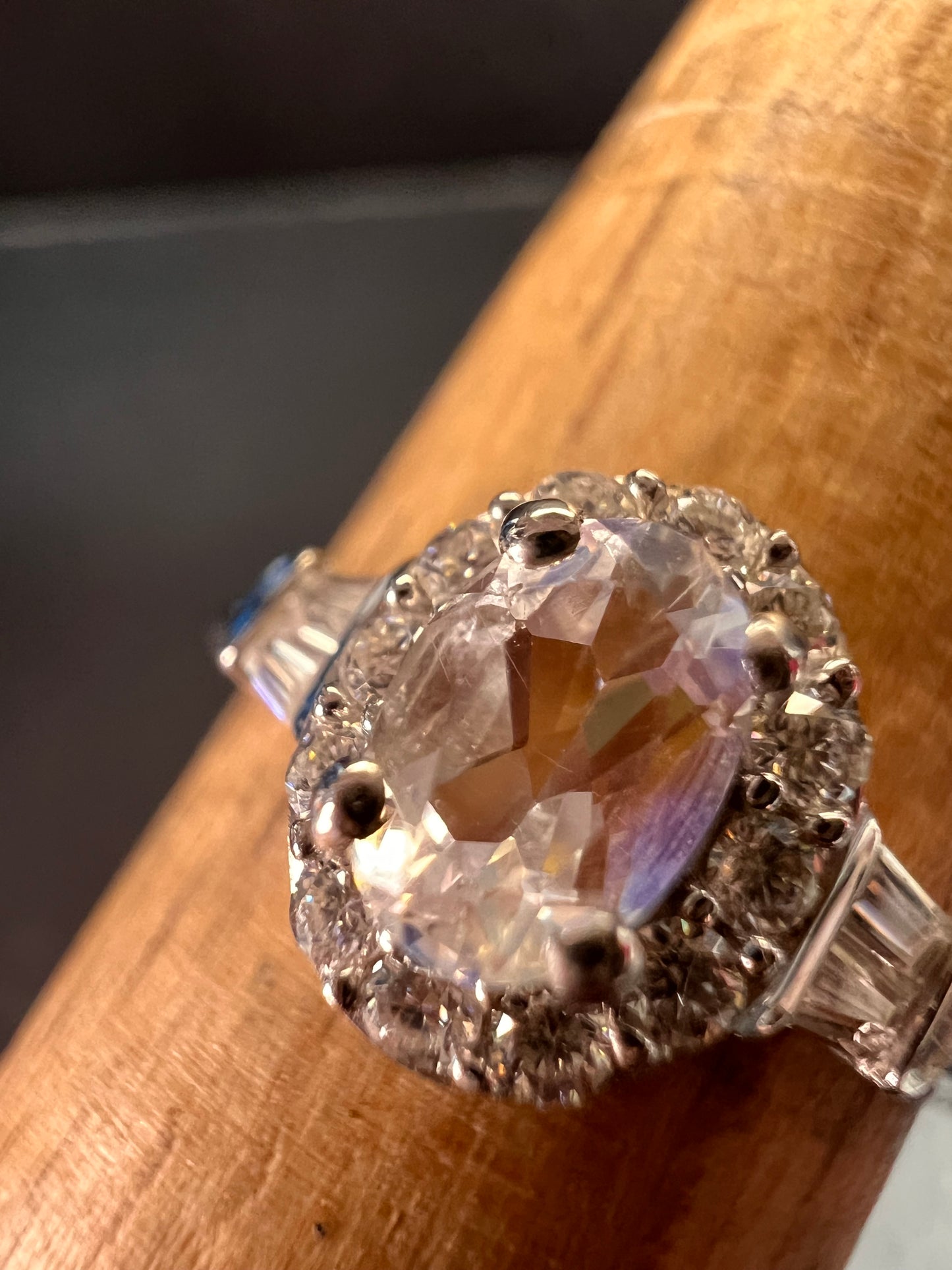 NEW gemmy moonstone and Moissanite sterling silver halo ring size 8