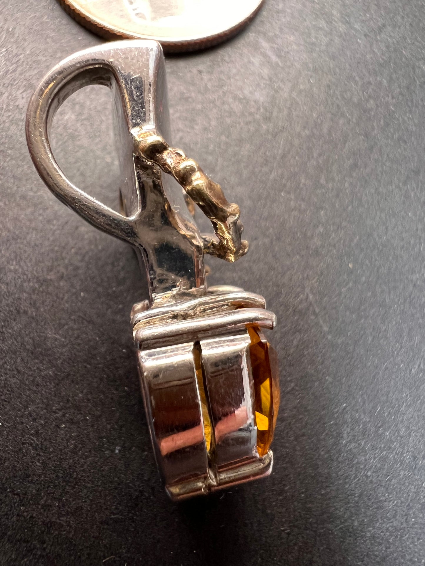 Vintage trillium citrine and garnet two toned 925 pendant