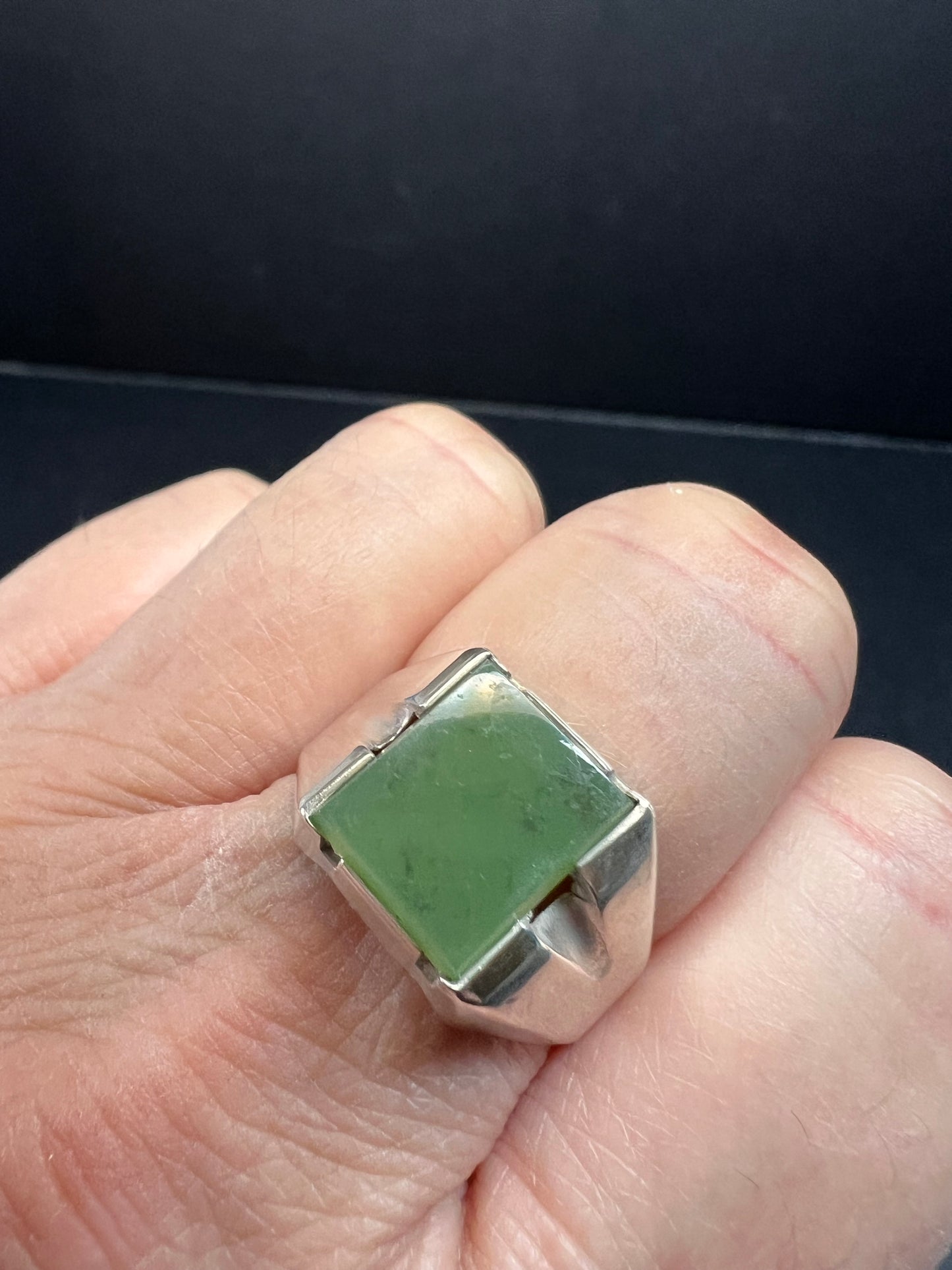 Vintage Nephrite Jade Pa Ha Company Sterling silver ring size 9