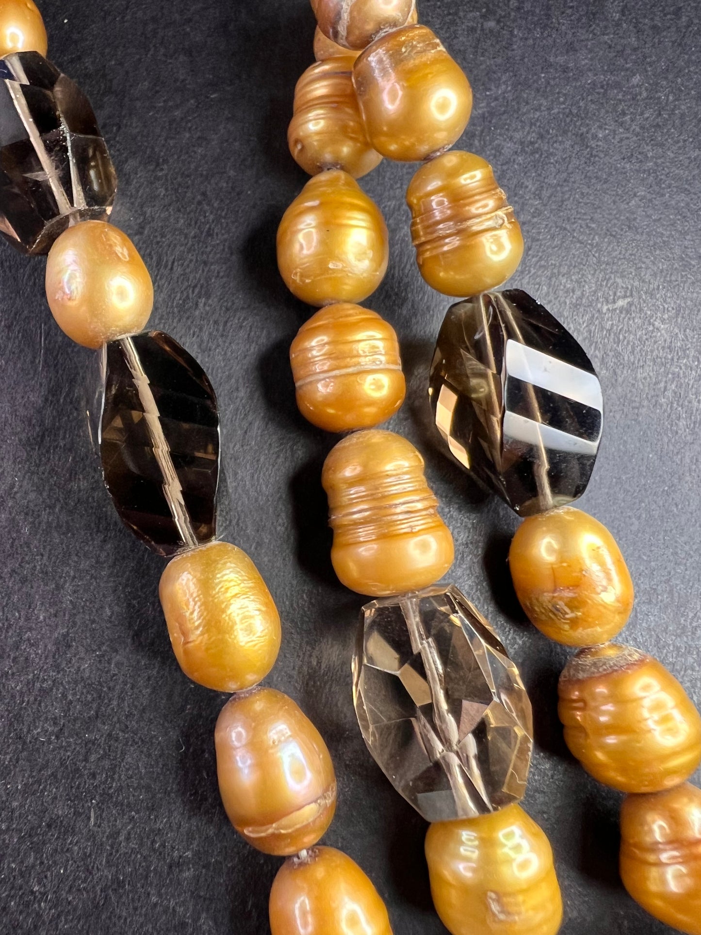 NEW smoky quartz and pearl multi strand necklace with sterling silver clasp