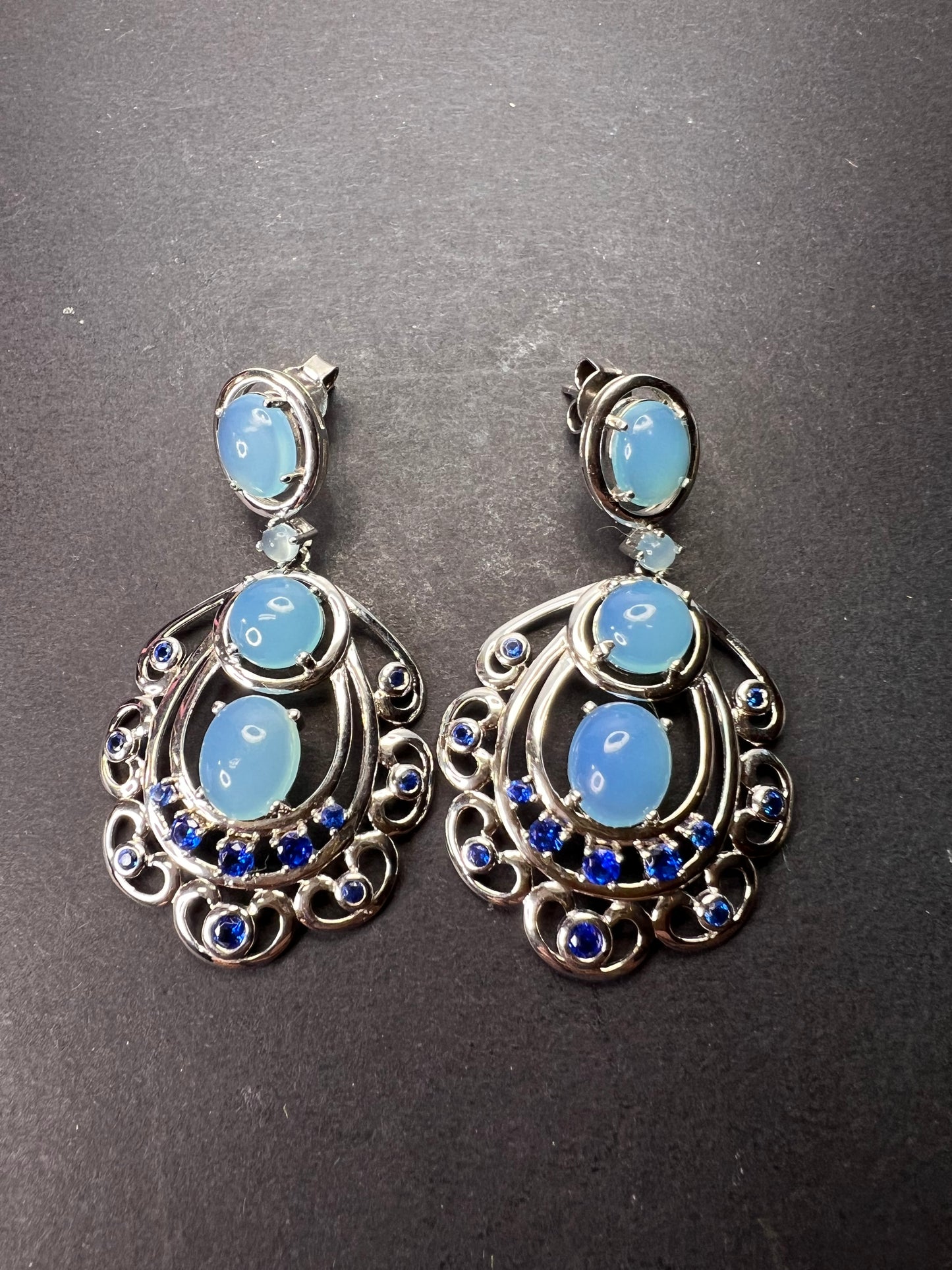 LAB BLUE SPINEL AND BLUE CHALCEDONY RHODIUM OVER SILVER EARRINGS