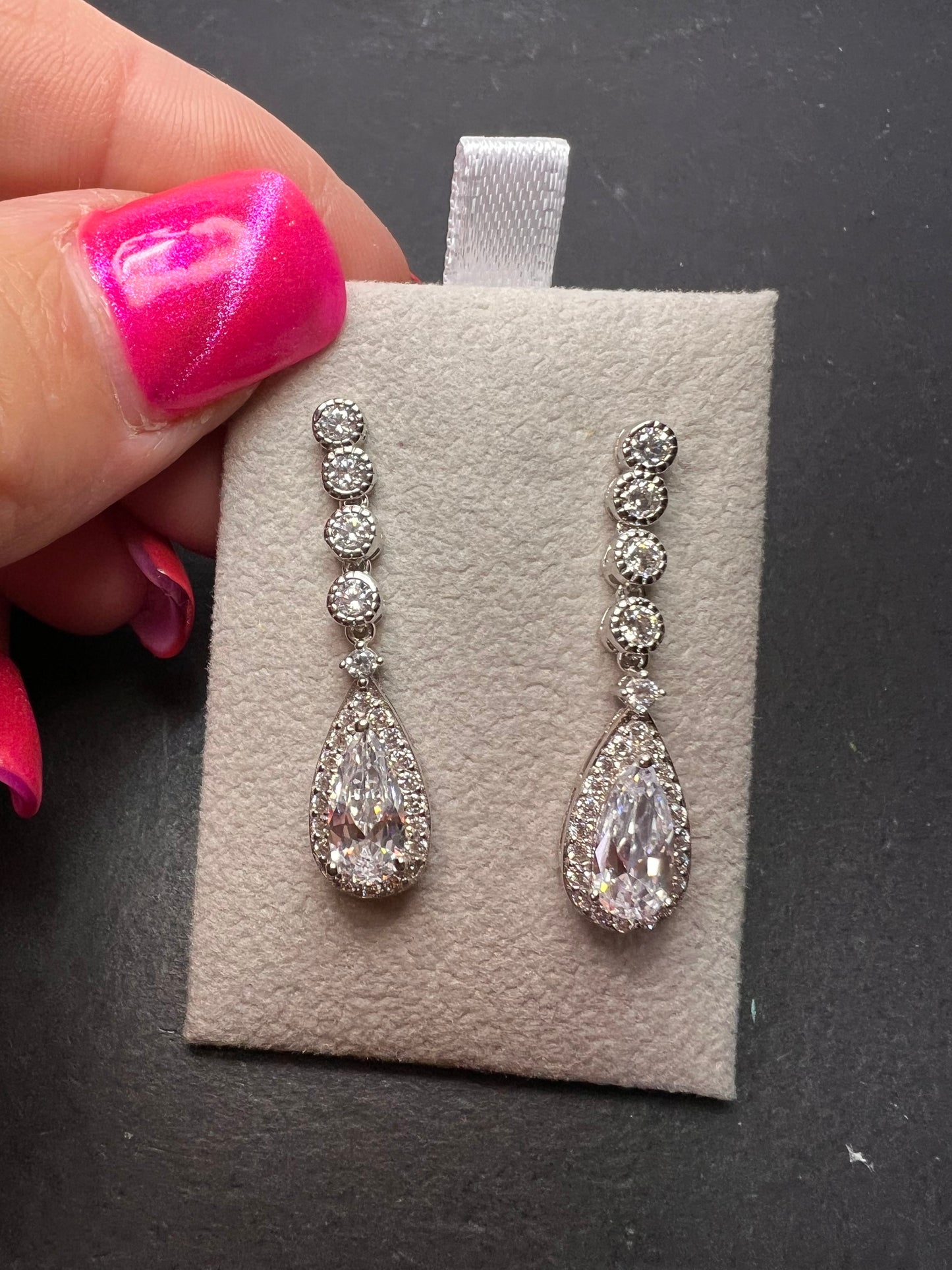 Teardrop CZ sterling silver dangle earrings