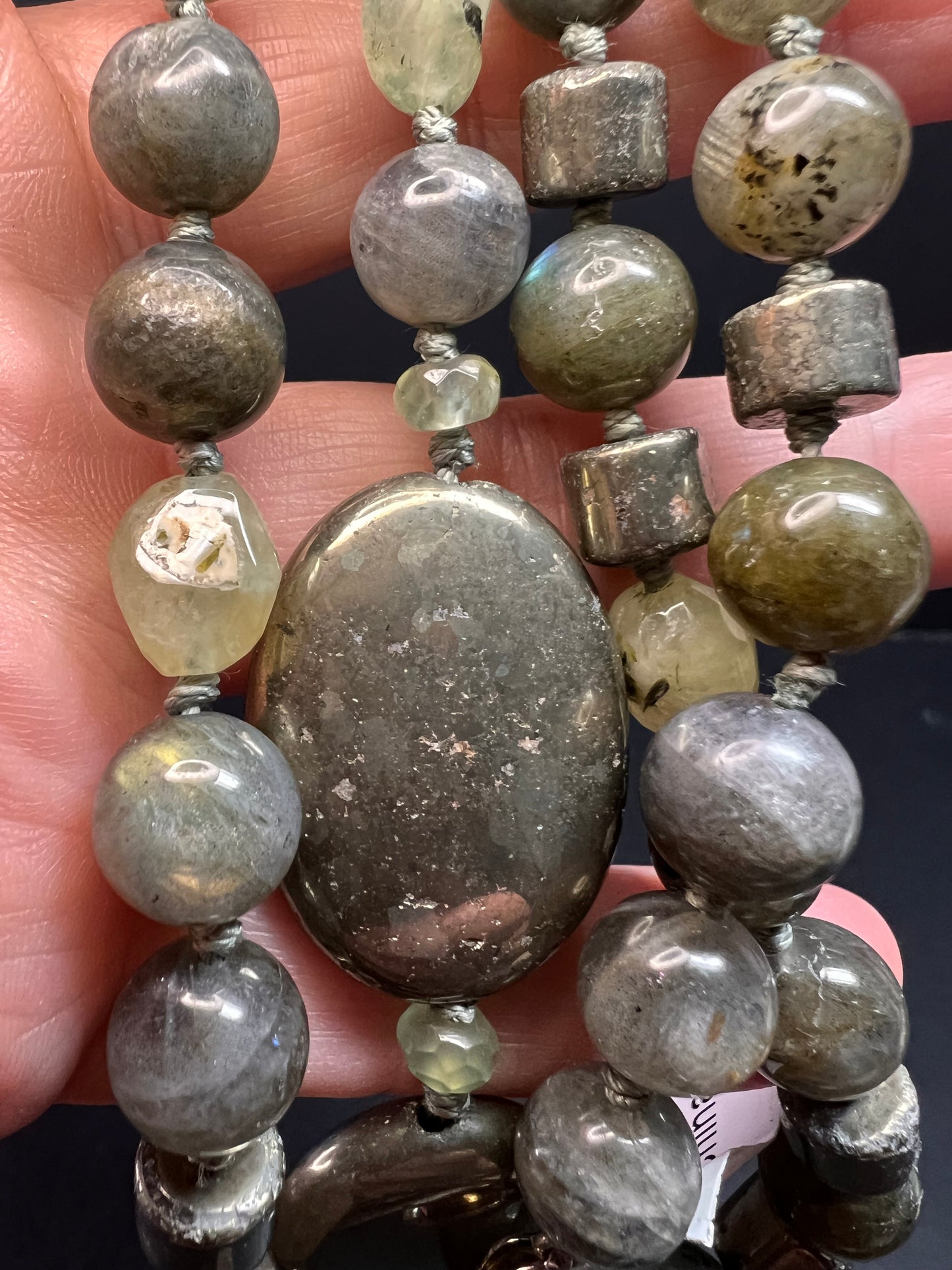 NEW pyrite and labradorite 32 inch necklace with sterling silver clasp