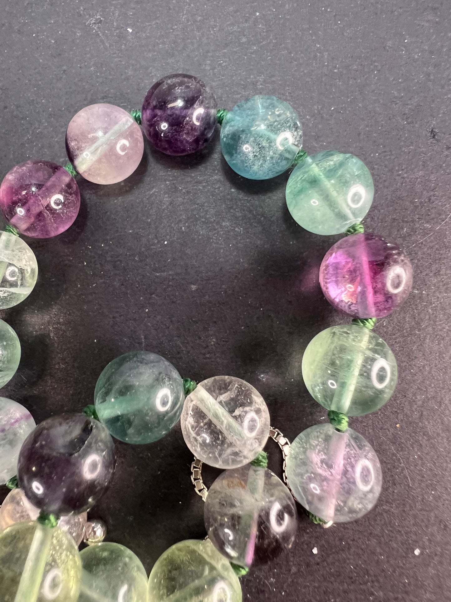 NEW Fluorite knotted beaded bolo necklace with sterling silver magnetic clasp