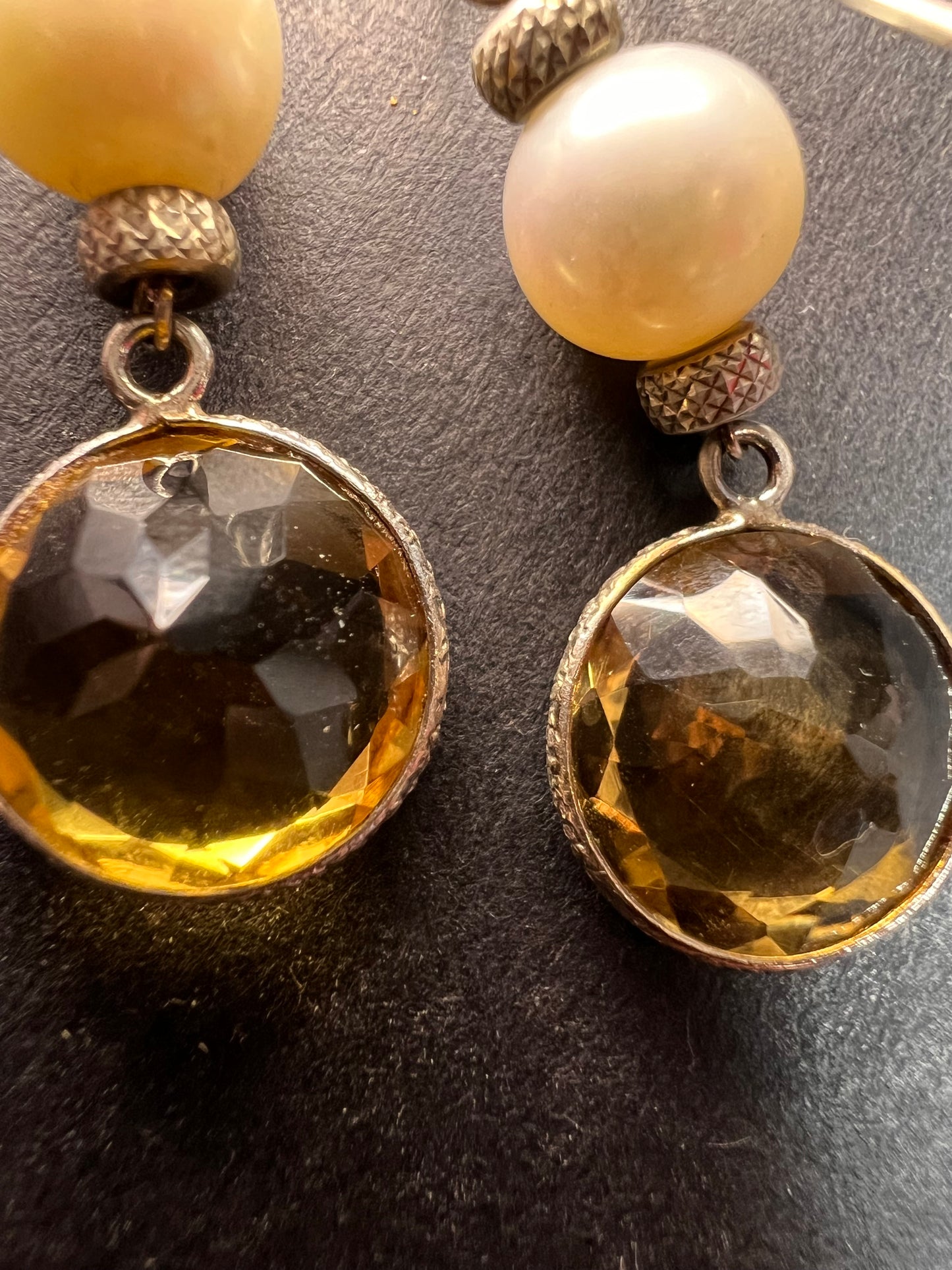 Citrine and pearl sterling silver dangle earrings
