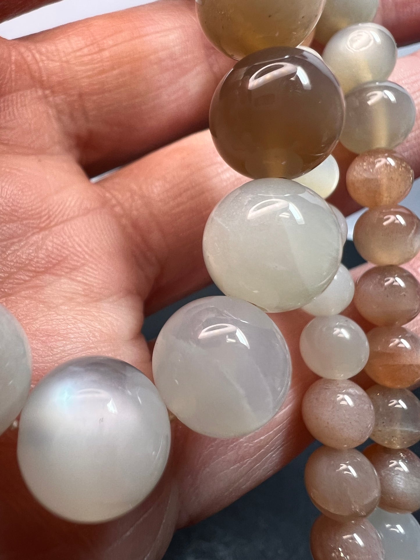 Mixed moonstone sterling silver bolo necklace