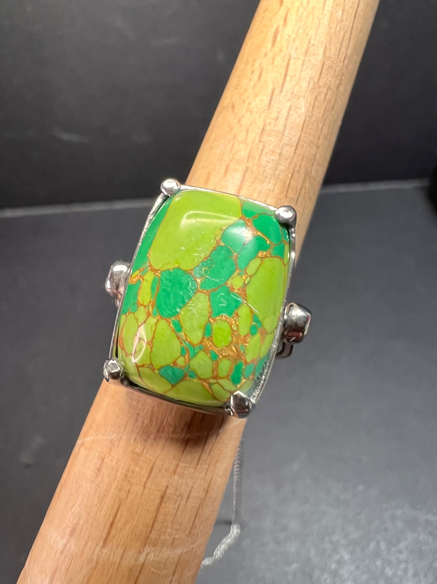 NEW Mojave green turquoise convertible pendant ring with chain in stainless steel