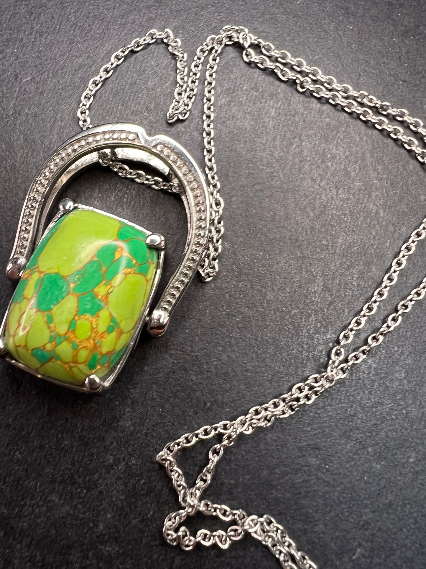 NEW Mojave green turquoise convertible pendant ring with chain in stainless steel