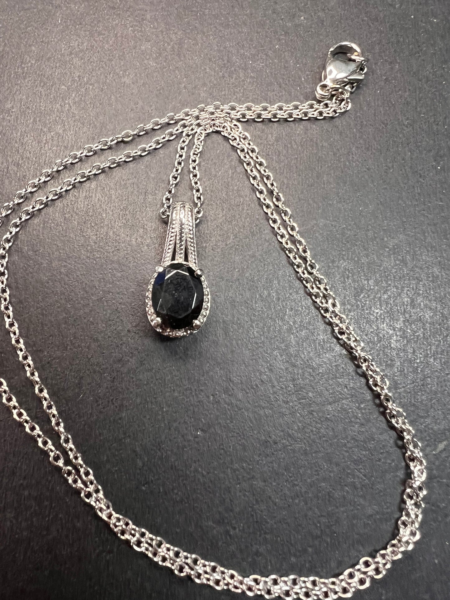 NEW black tourmaline stainless steel pendant and chain
