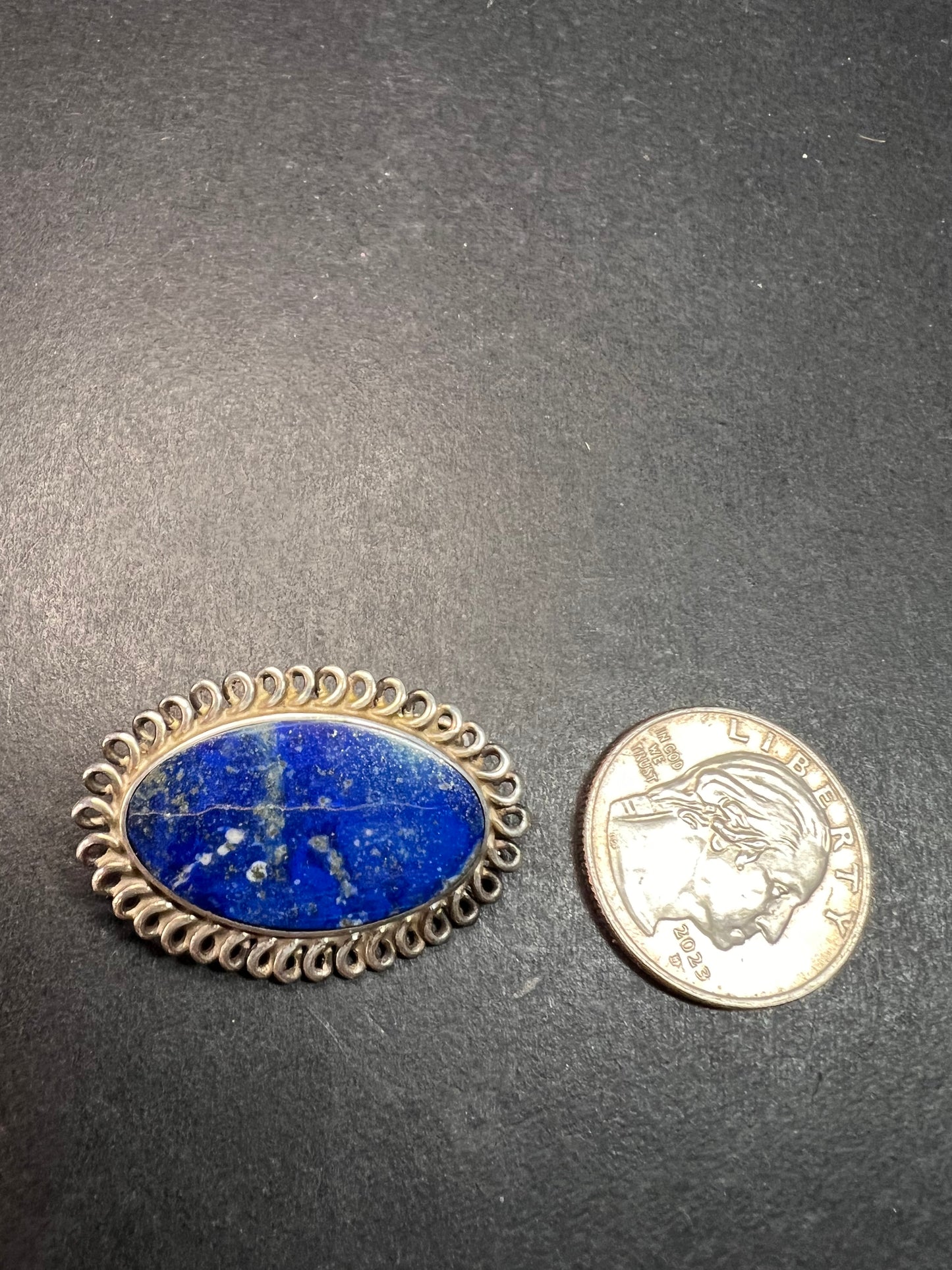 Vintage 950 silver lapis lazuli brooch pin