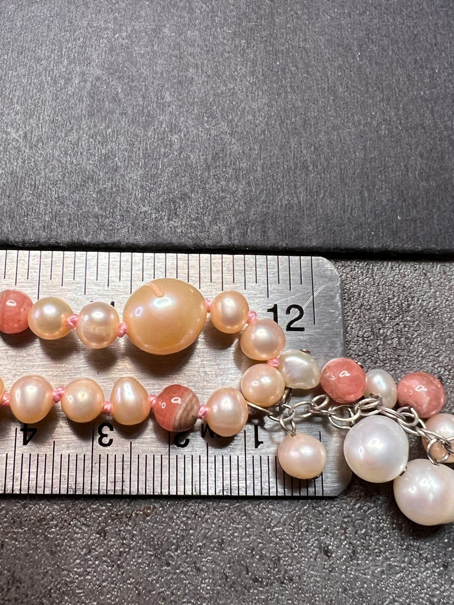 NEW freshwater pearl, rhodochrosite and morganite necklace with sterling silver clasp