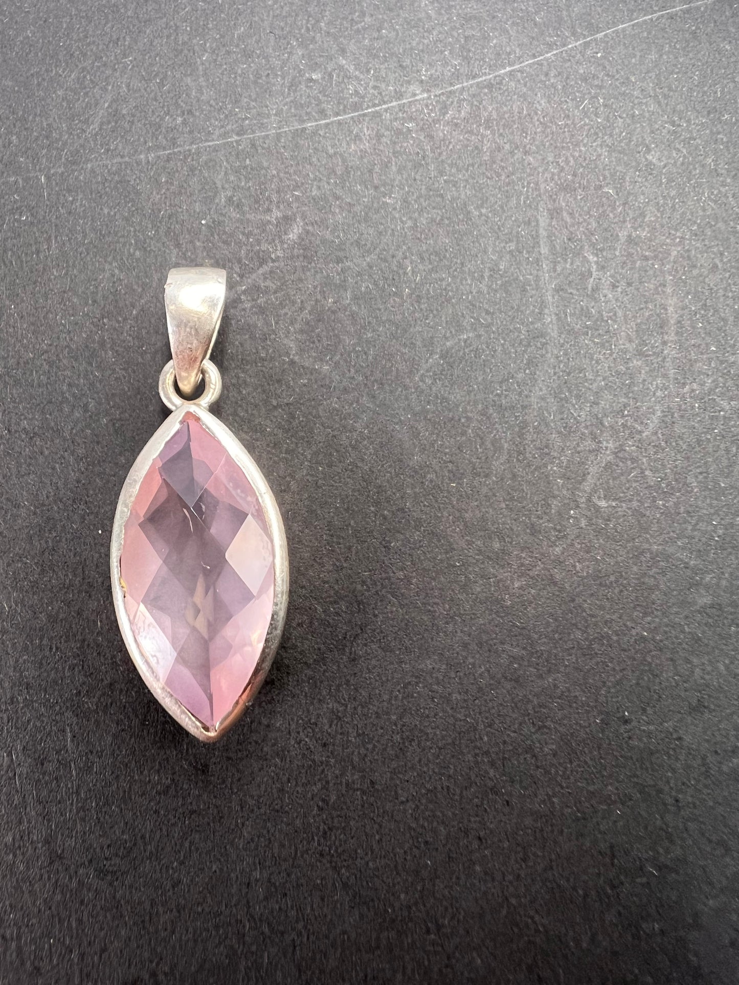 NEW Rose Quartz gemstone marquise cut sterling silver pendant 3.94 grams