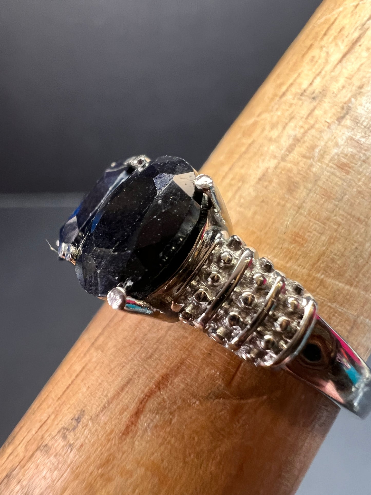 NEW midnight sapphire three stone ring in stainless steel size 7